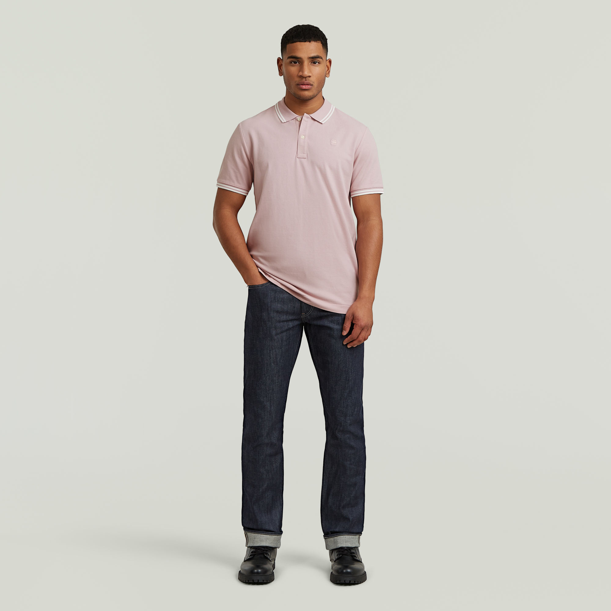 Thumbnail - Dunda Slim Stripe Poloshirt - Pink - Herren