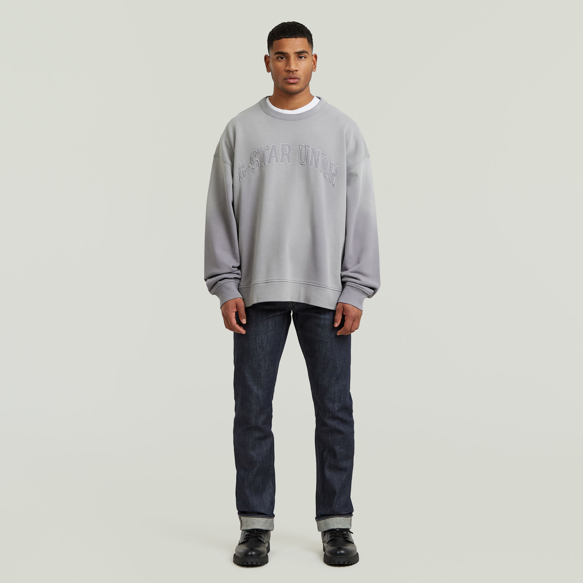 Thumbnail - Sunfaded Applique Loose Sweatshirt - Grau - Herren