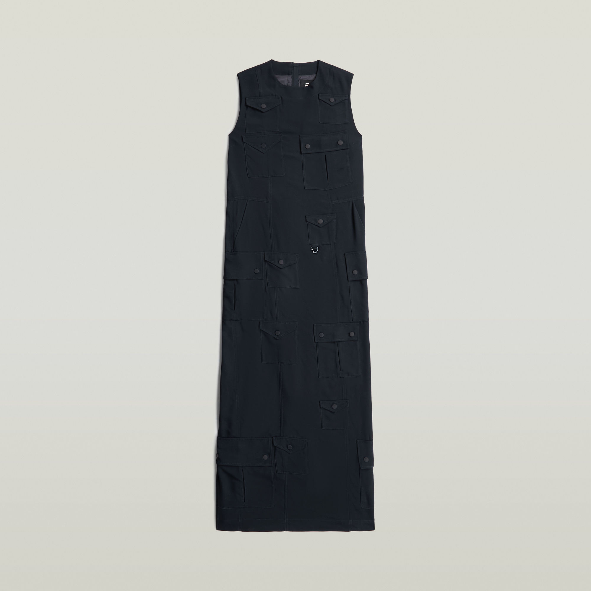 Langes Pocket-Kleid - Dunkelblau - Damen
