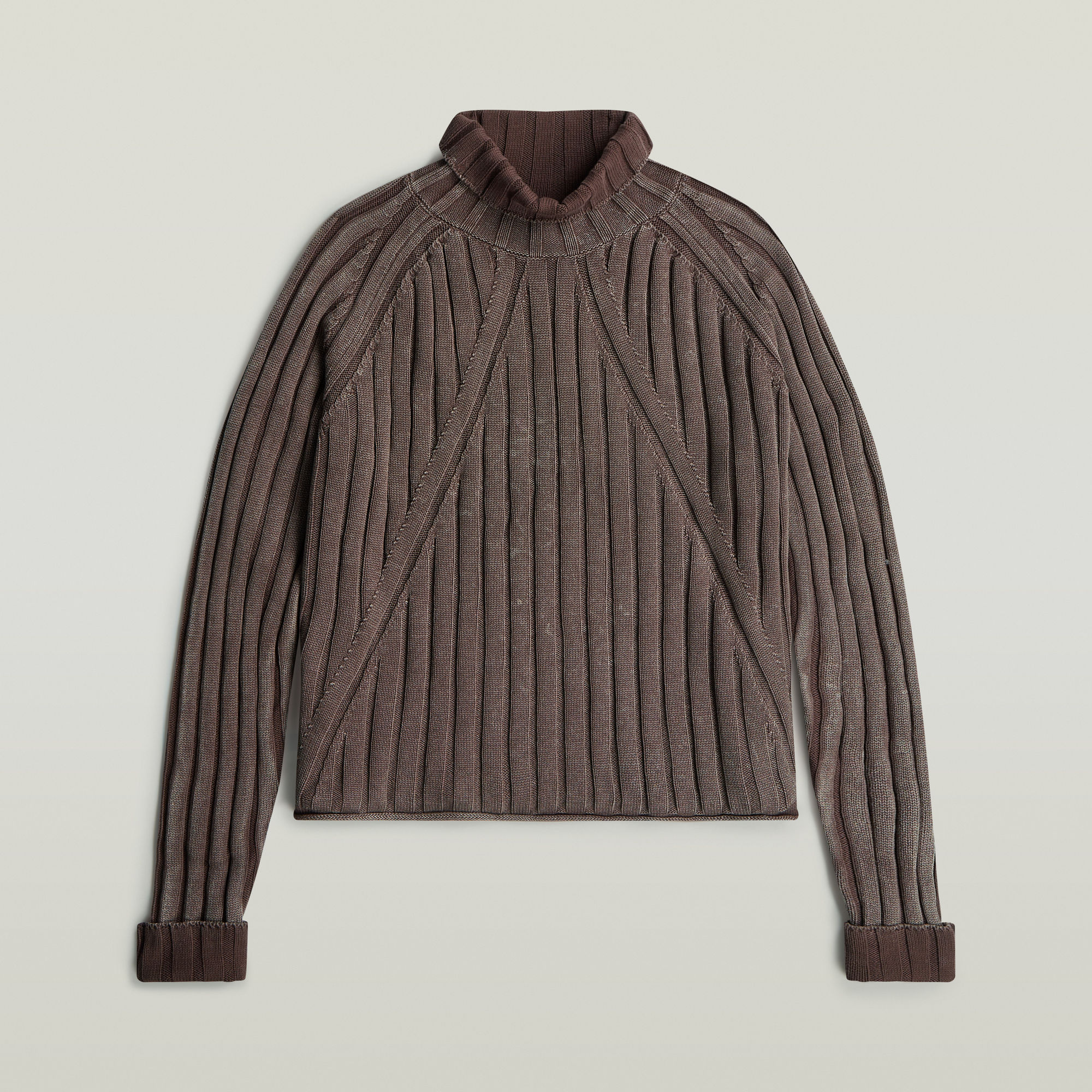 Thumbnail - Washed Loose Turtle Knit Pullover - Braun - Damen