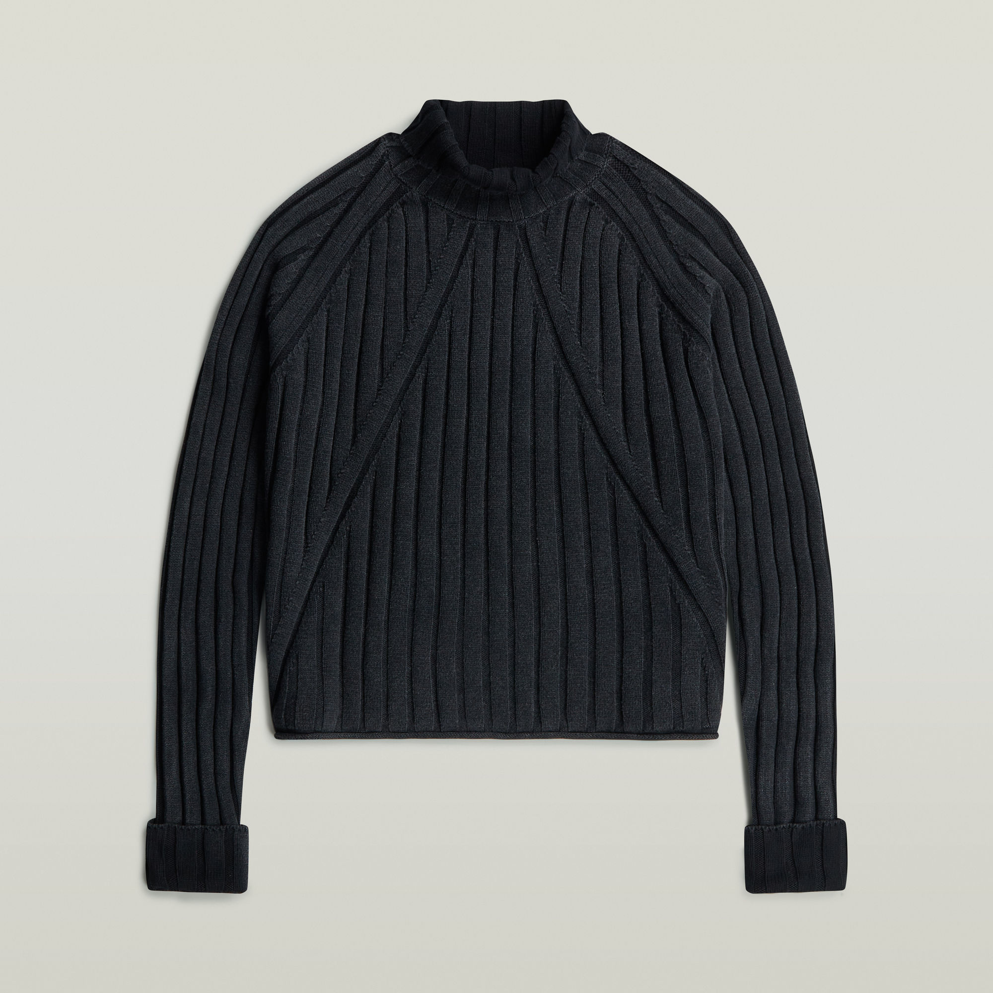 Thumbnail - Washed Loose Turtle Knit - Schwarz - Damen