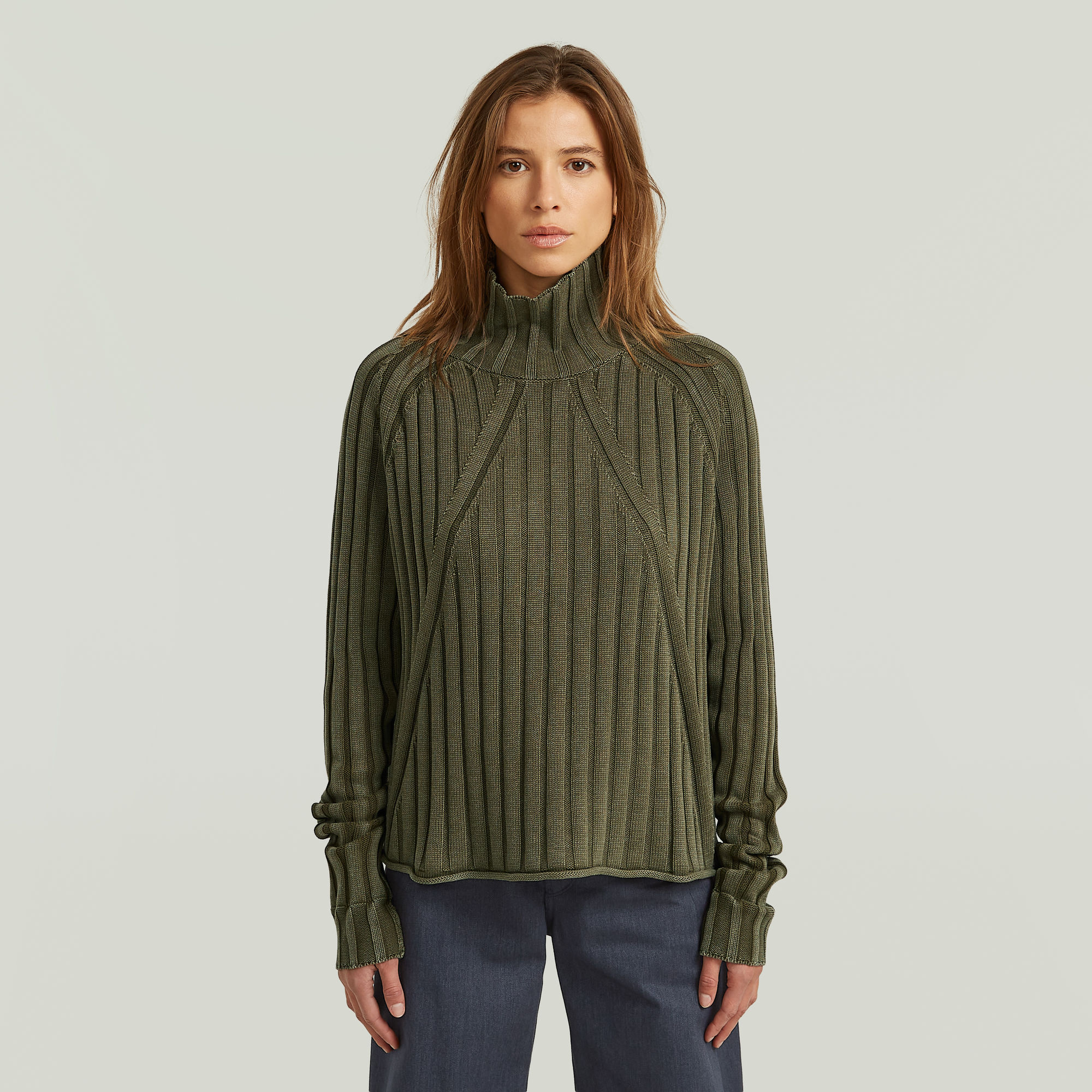 Washed Loose Turtle Knit - Grün - Damen