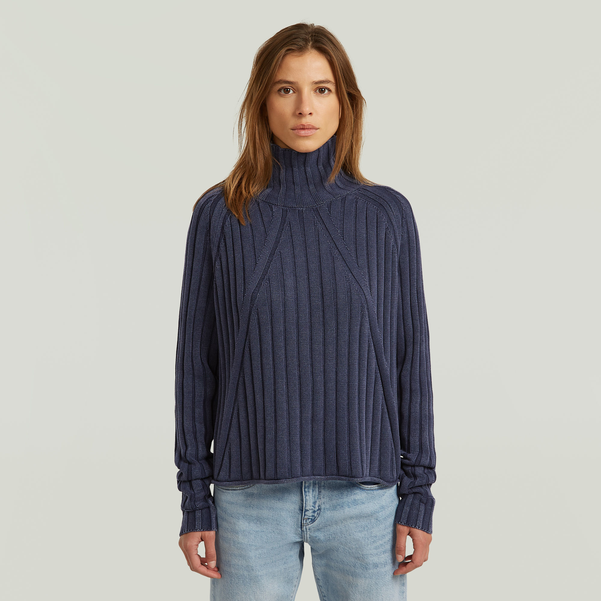 Washed Loose Turtle Knit - Dunkelblau - Damen