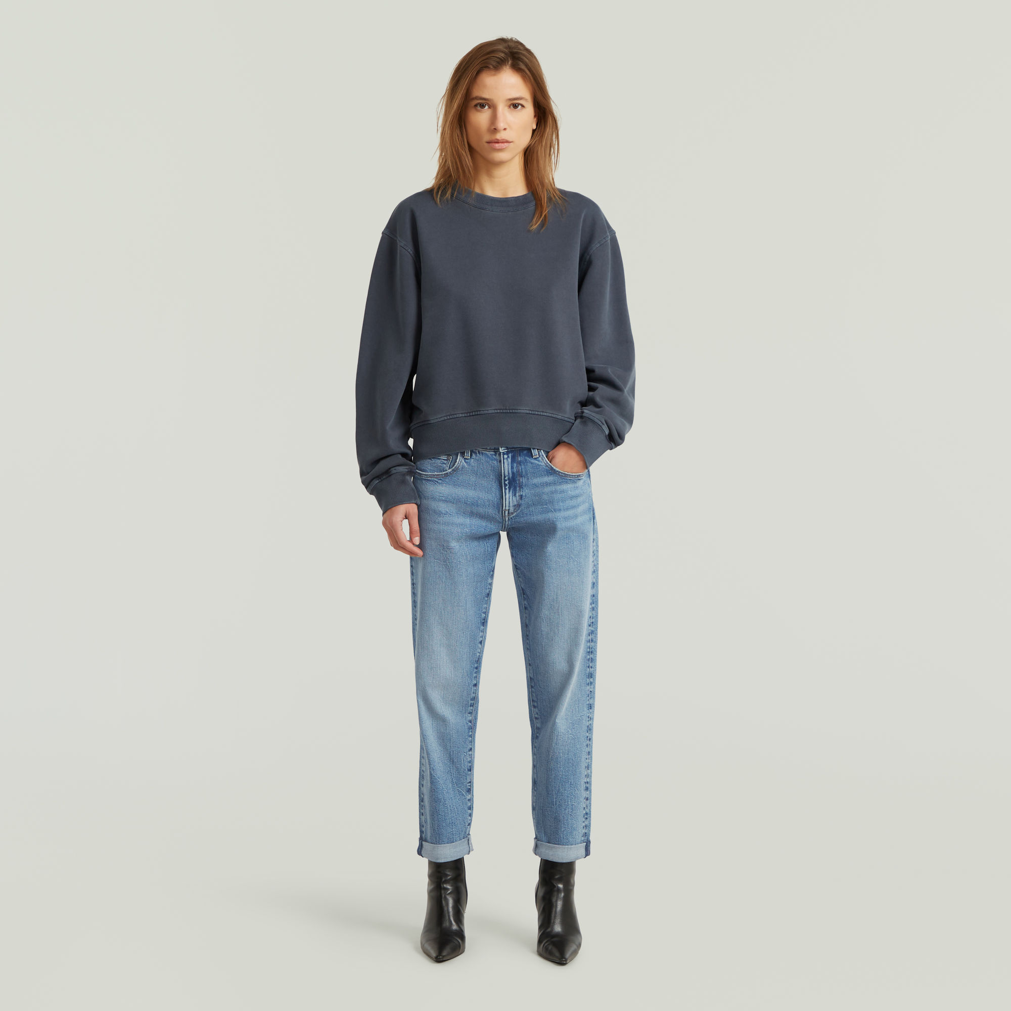 Thumbnail - Washed Relaxed Sweater - Dunkelblau - Damen