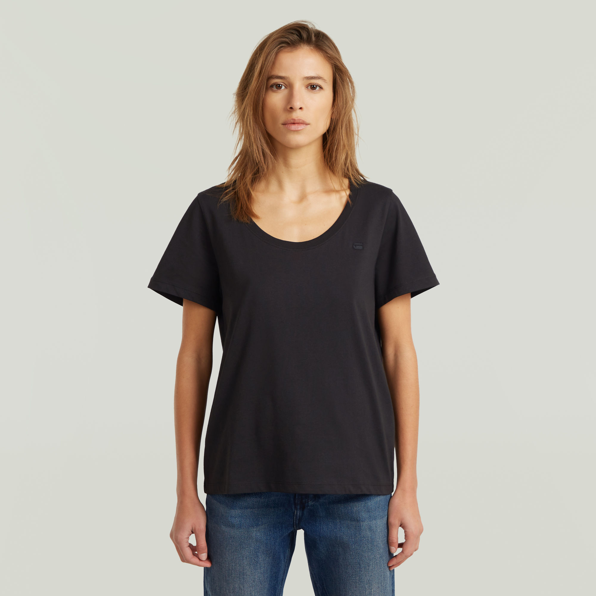Scoop Neck T-Shirt - Schwarz - Damen