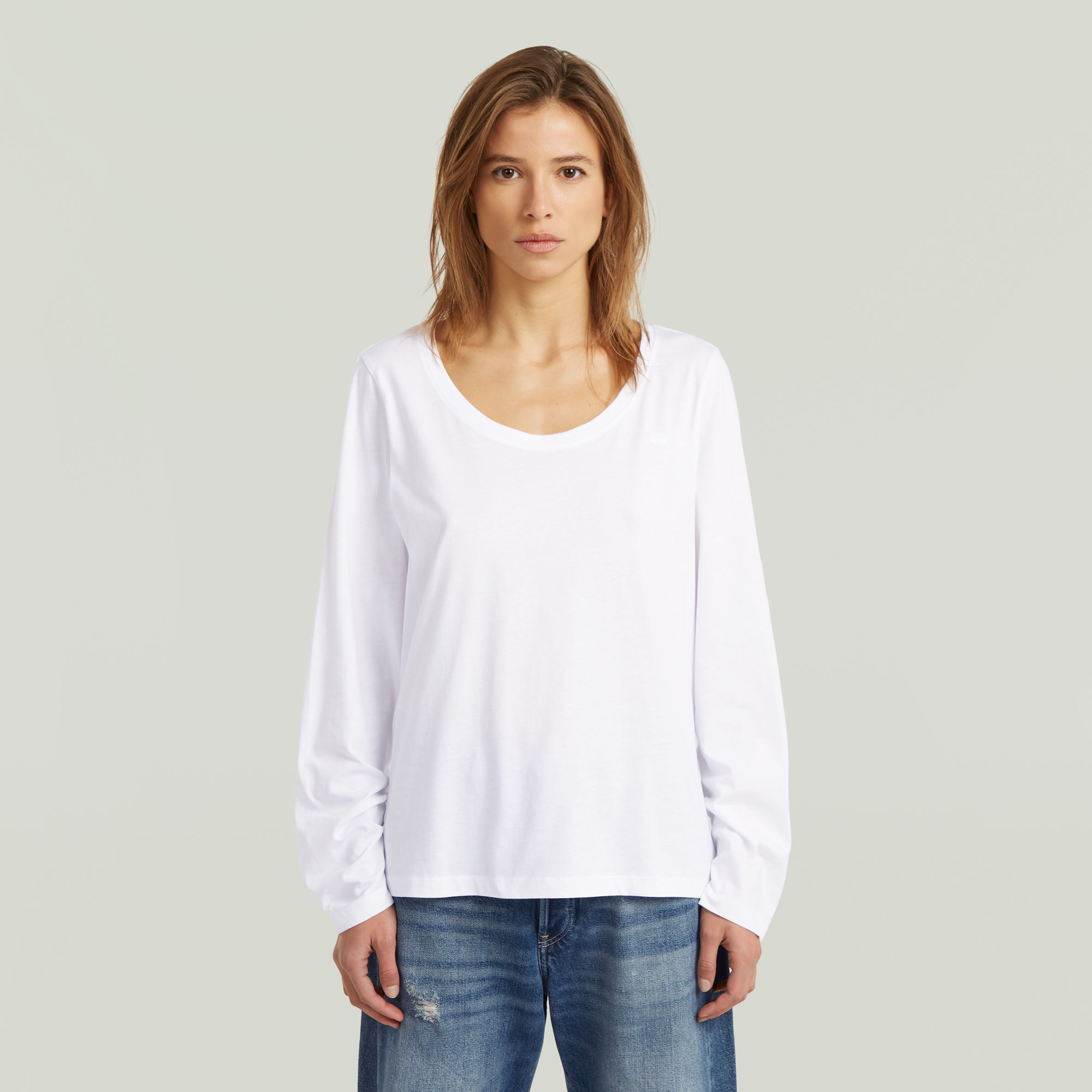 

Scoop Neck Longsleeve T-Shirt - Wit - Dames