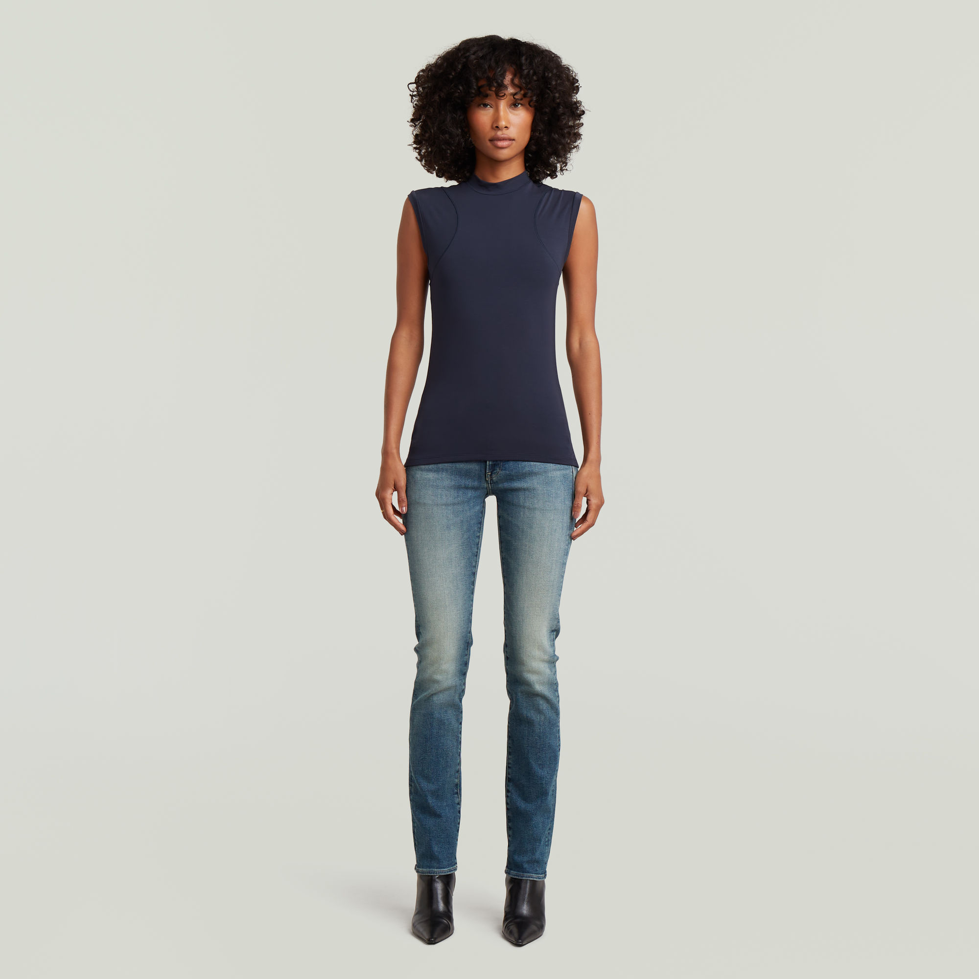 Thumbnail - Midge Slim Straight Jeans - Dunkelblau - Damen