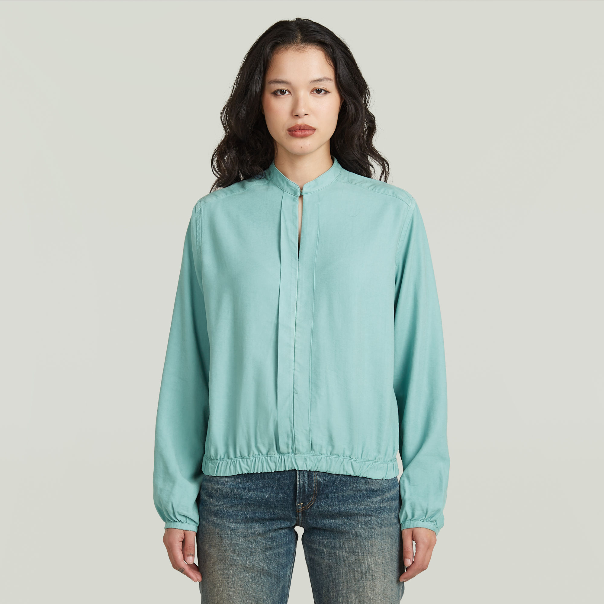 Stand Up Collar Shirt - Schwarz - Damen