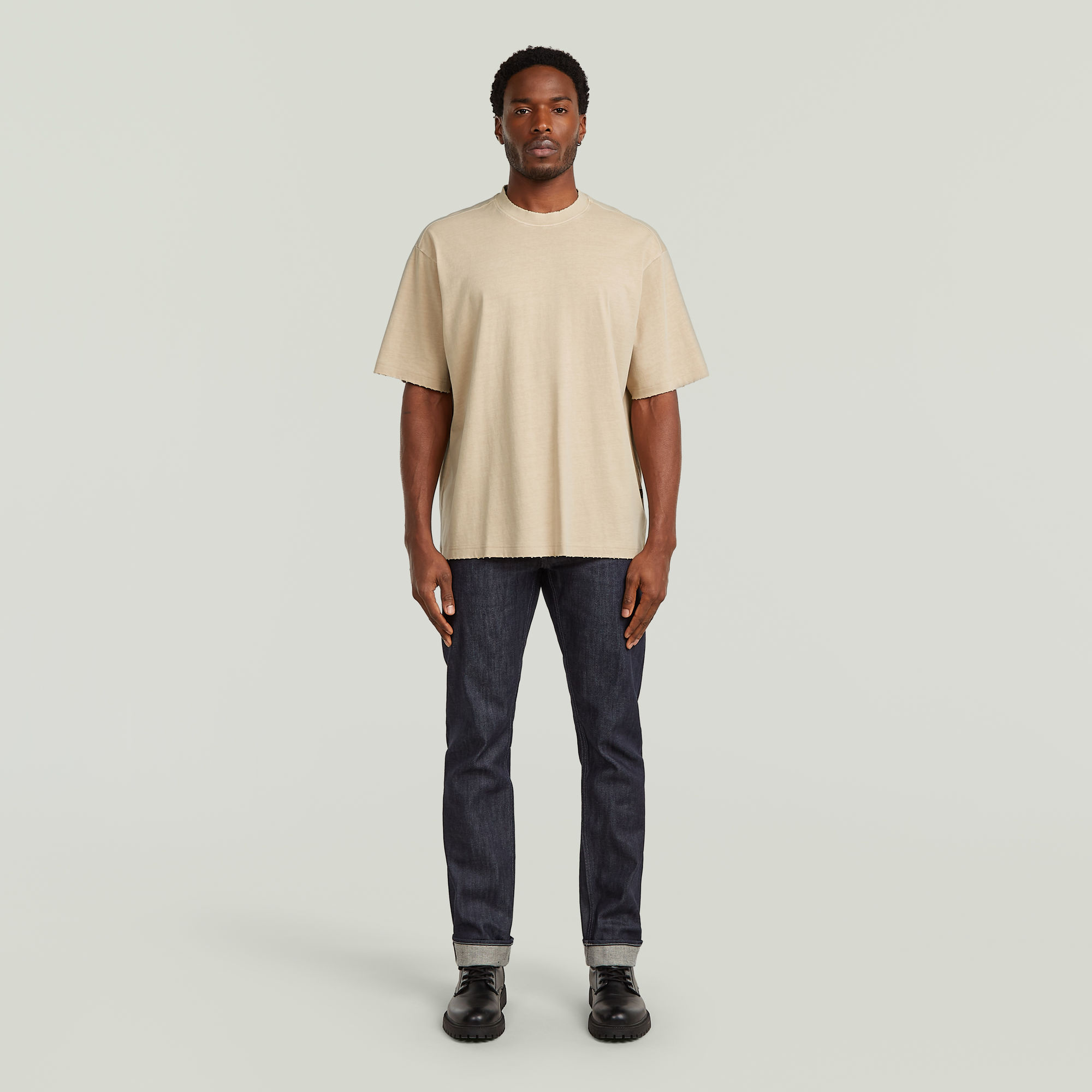 Thumbnail - Back Graphic Loose T-Shirt - Beige - Herren