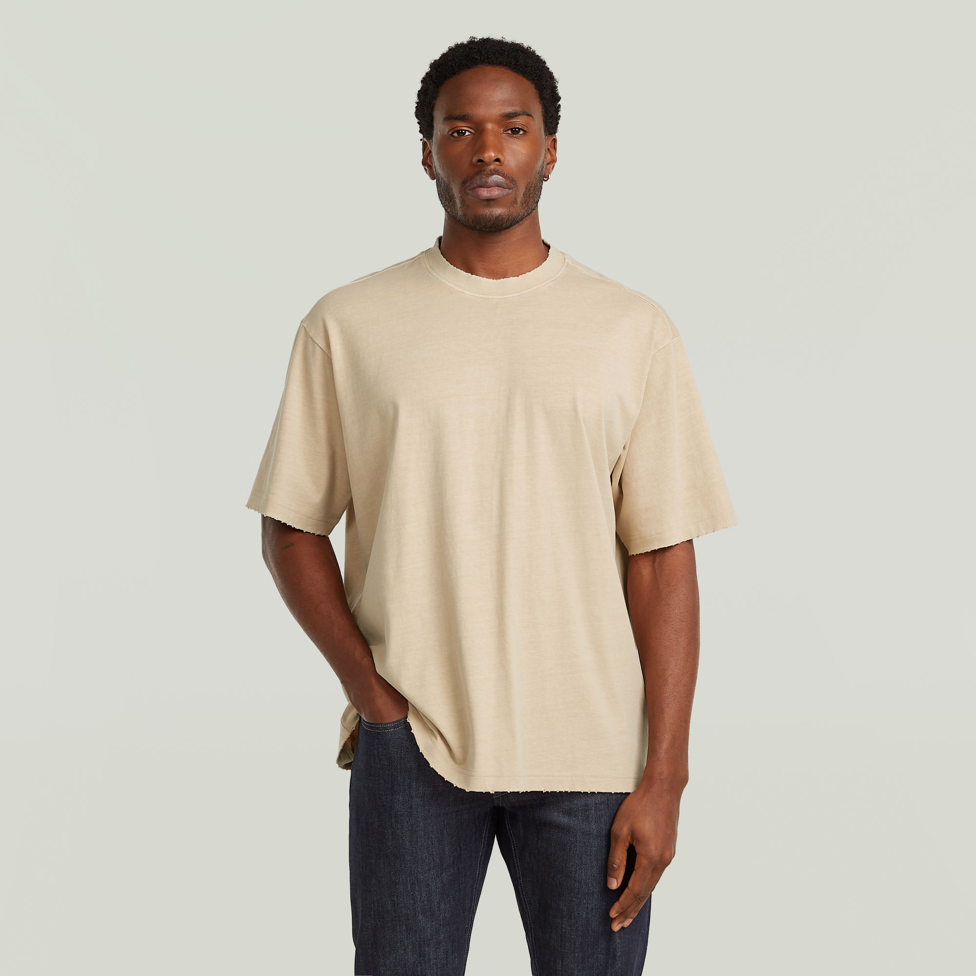 Back Graphic Loose T-Shirt - Beige - Herren