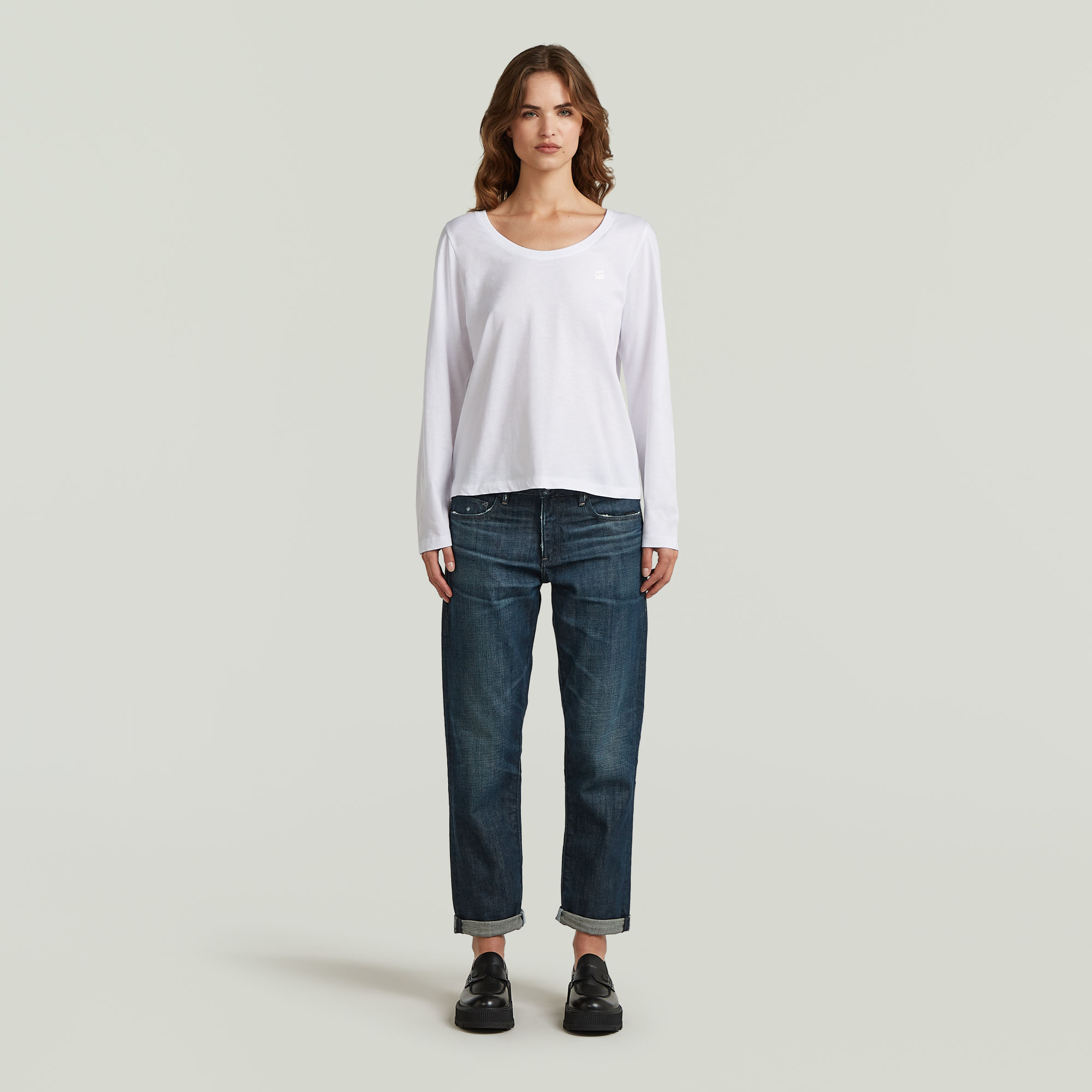 Thumbnail - Scoop Neck Long Sleeve T-Shirt - Weiß - Damen