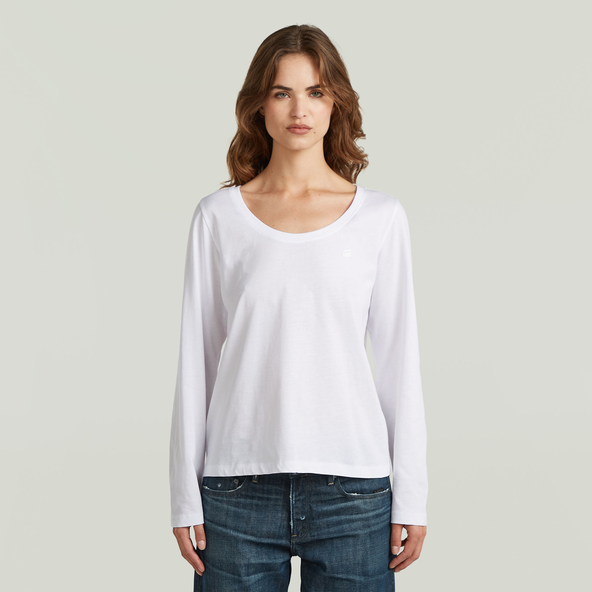 

Scoop Neck Long Sleeve T-Shirt - Weiß - Damen
