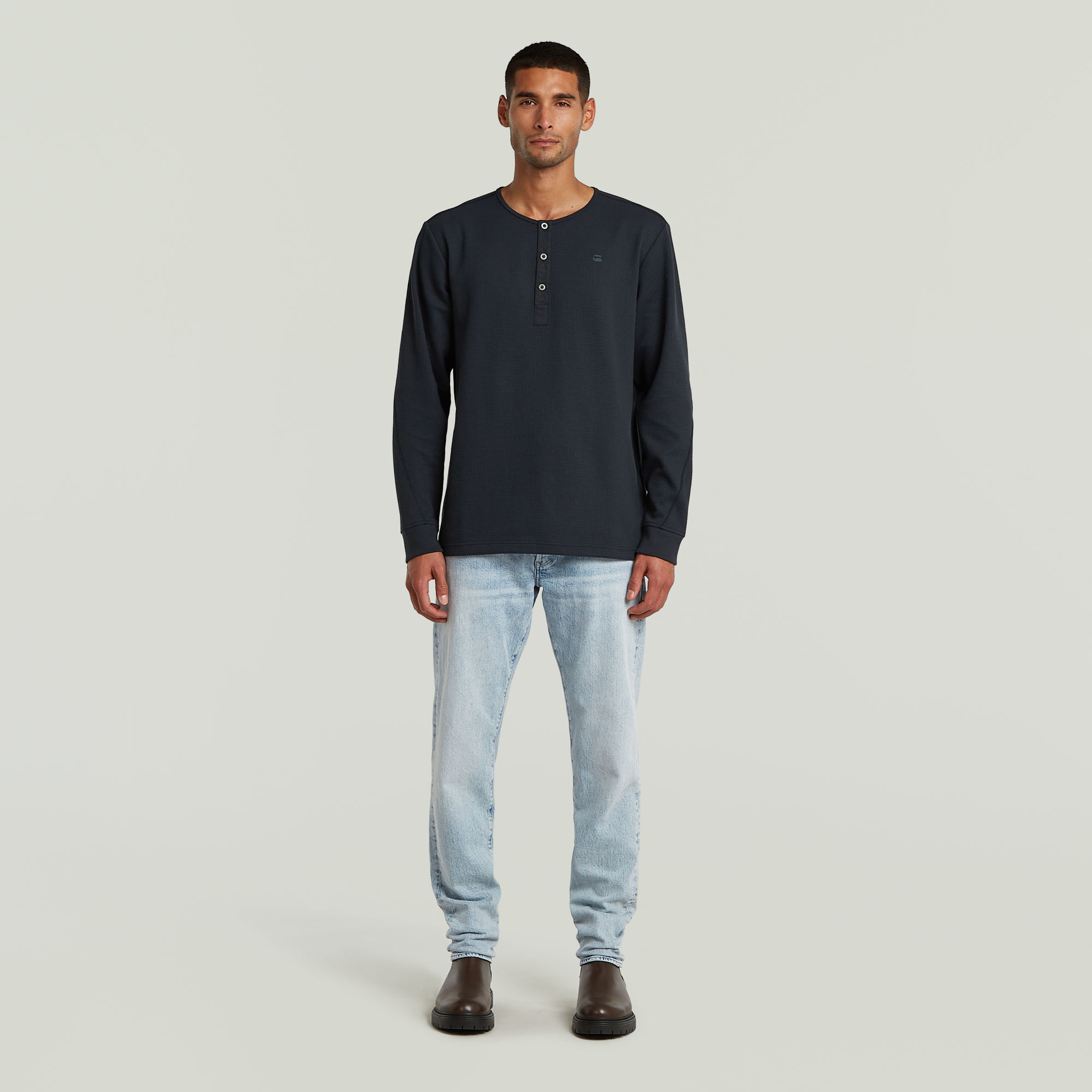 Thumbnail - Structured Tweeter Grandad T-Shirt - Dunkelblau - Herren