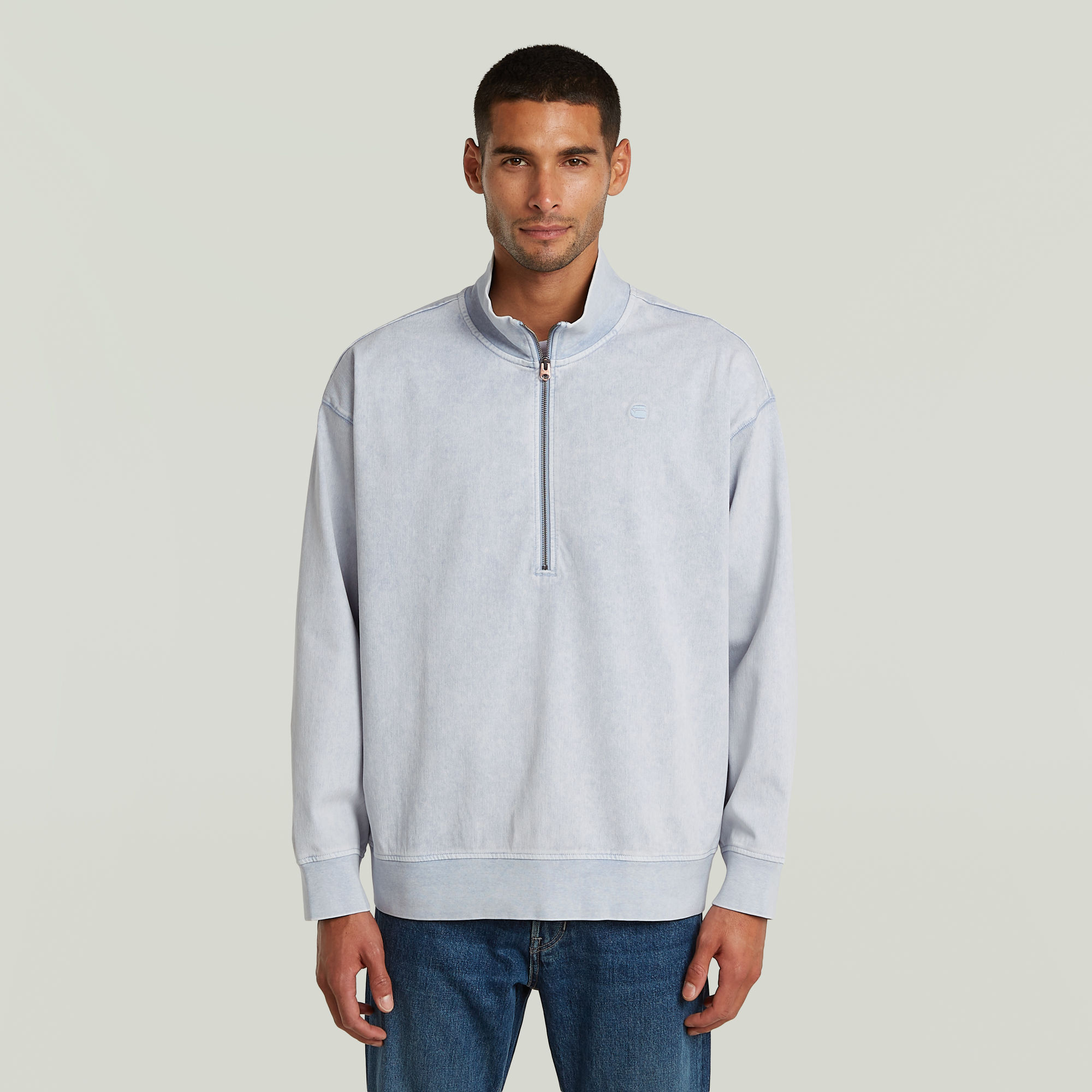 Washed HB Relaxed Half Zip Sweatshirt - Hellblau - Herren