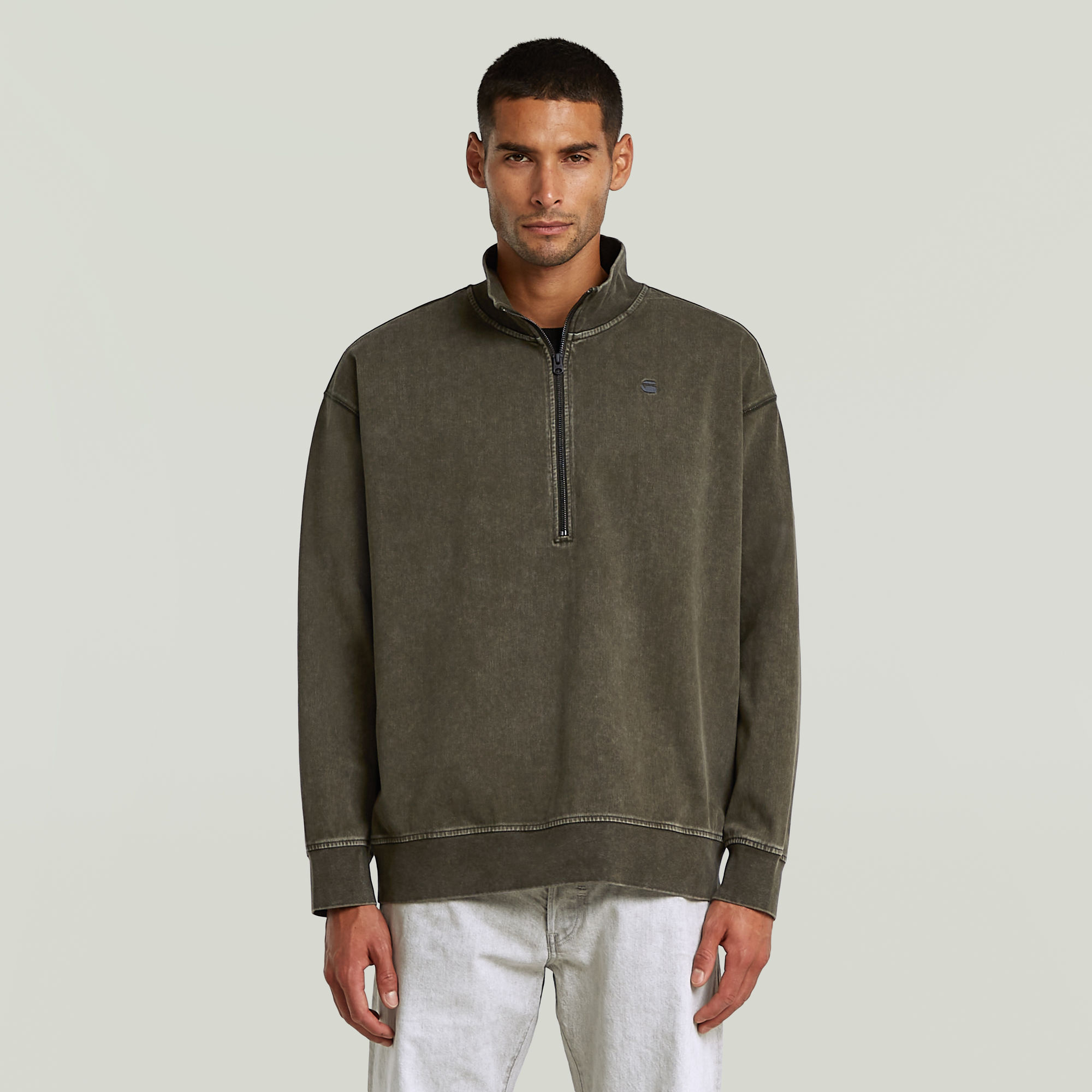

Washed HB Relaxed Half Zip Sweater - Grey - Men