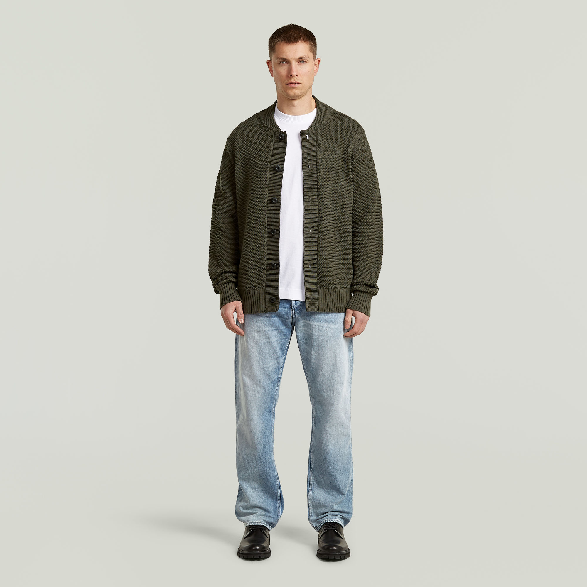 Thumbnail - Honey Comb Structure Cardigan Knit - Grau - Herren