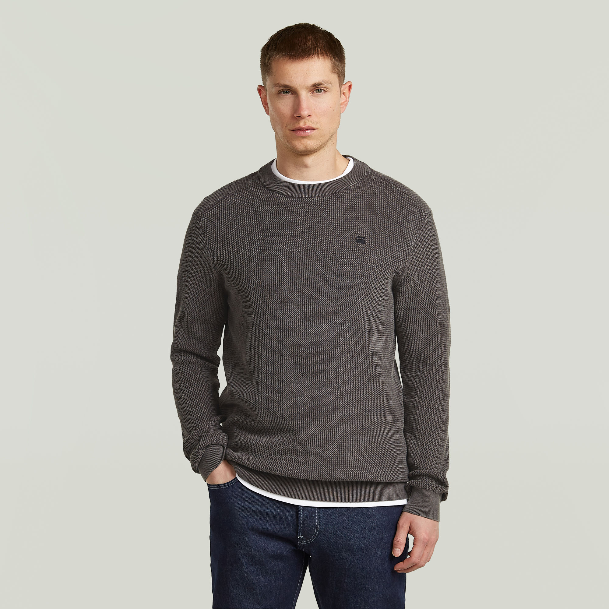 

Structured Knit Pullover - Grey - Men