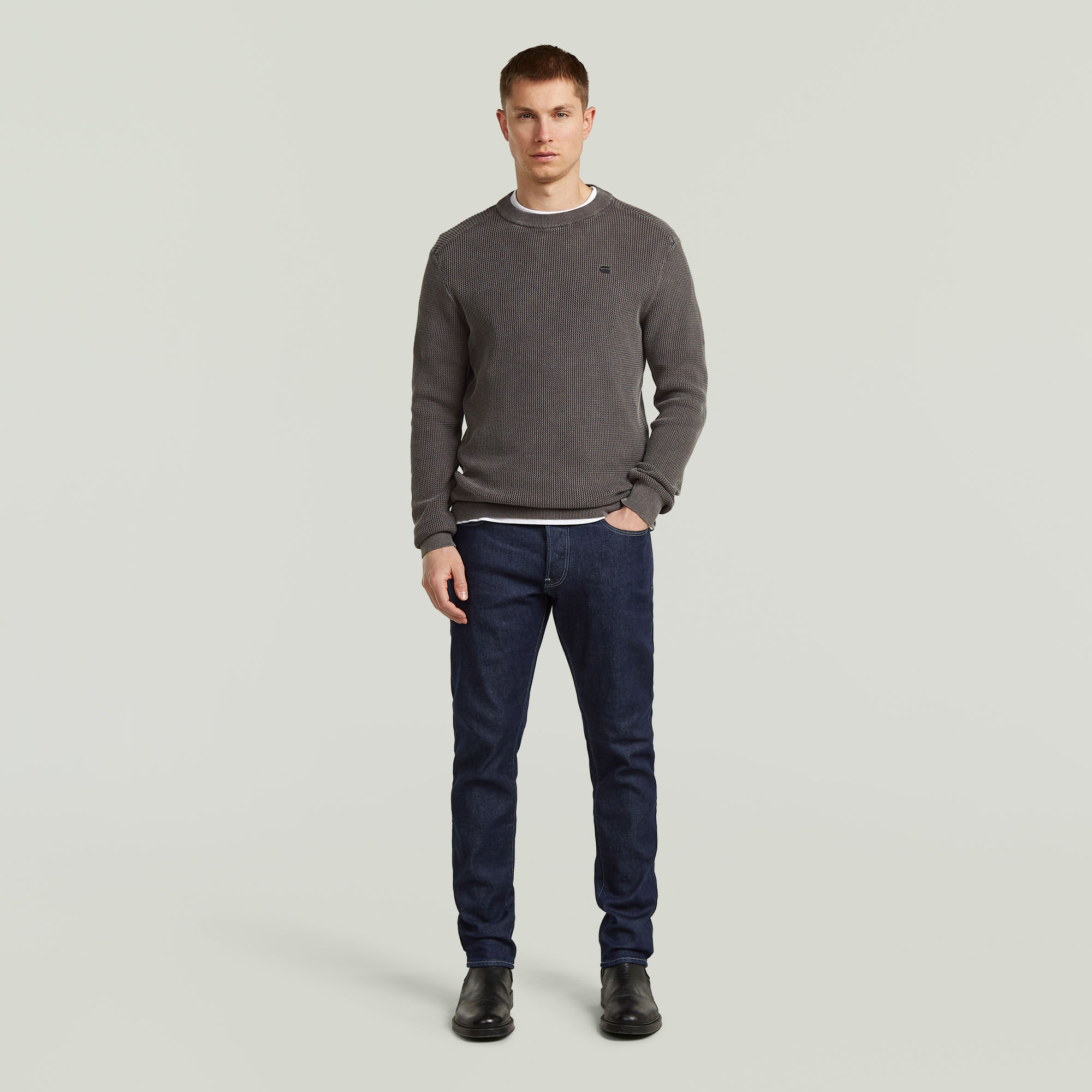 Thumbnail - Structured Knit Pullover - Grau - Herren