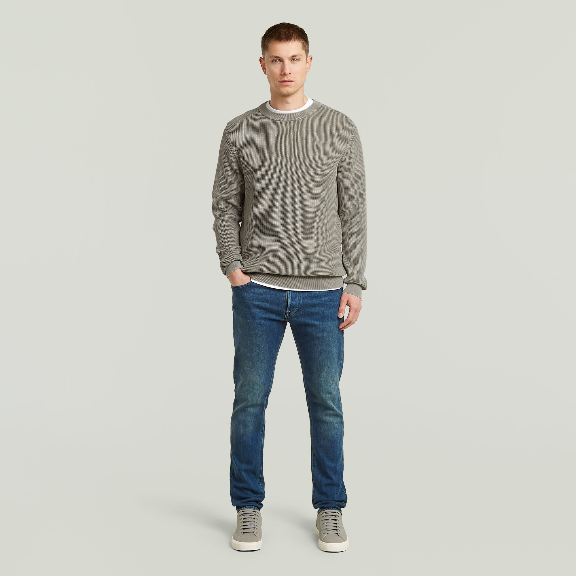 Thumbnail - Structured Knit Pullover - Beige - Herren