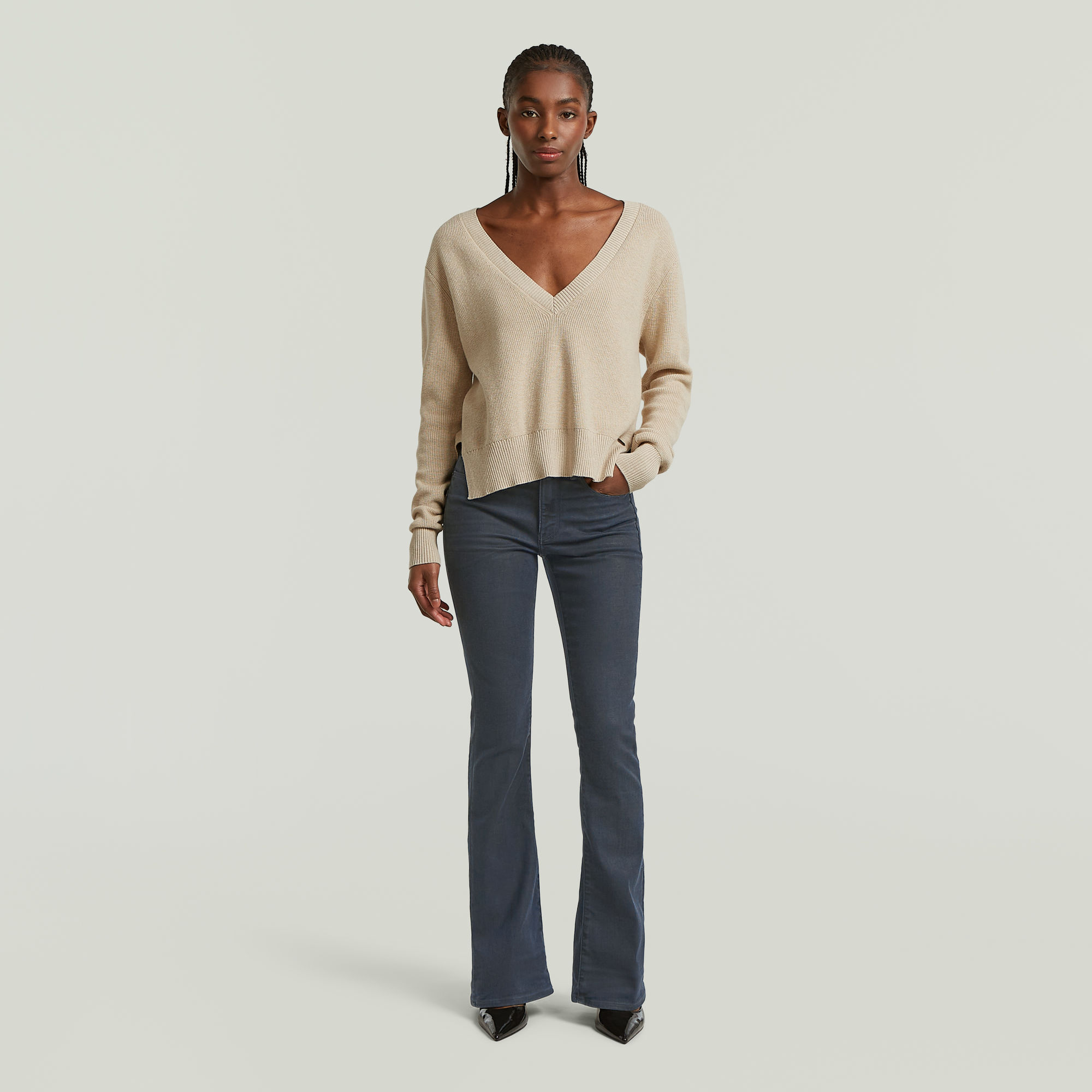 Thumbnail - Boxy V-Neck Pullover - Mehrfarbig - Damen