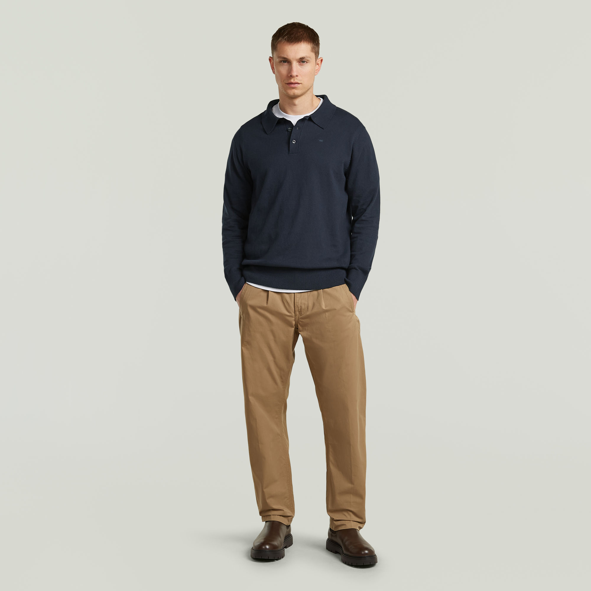 Thumbnail - The Willem - Correct Polo Long Sleeve - Dunkelblau - Herren
