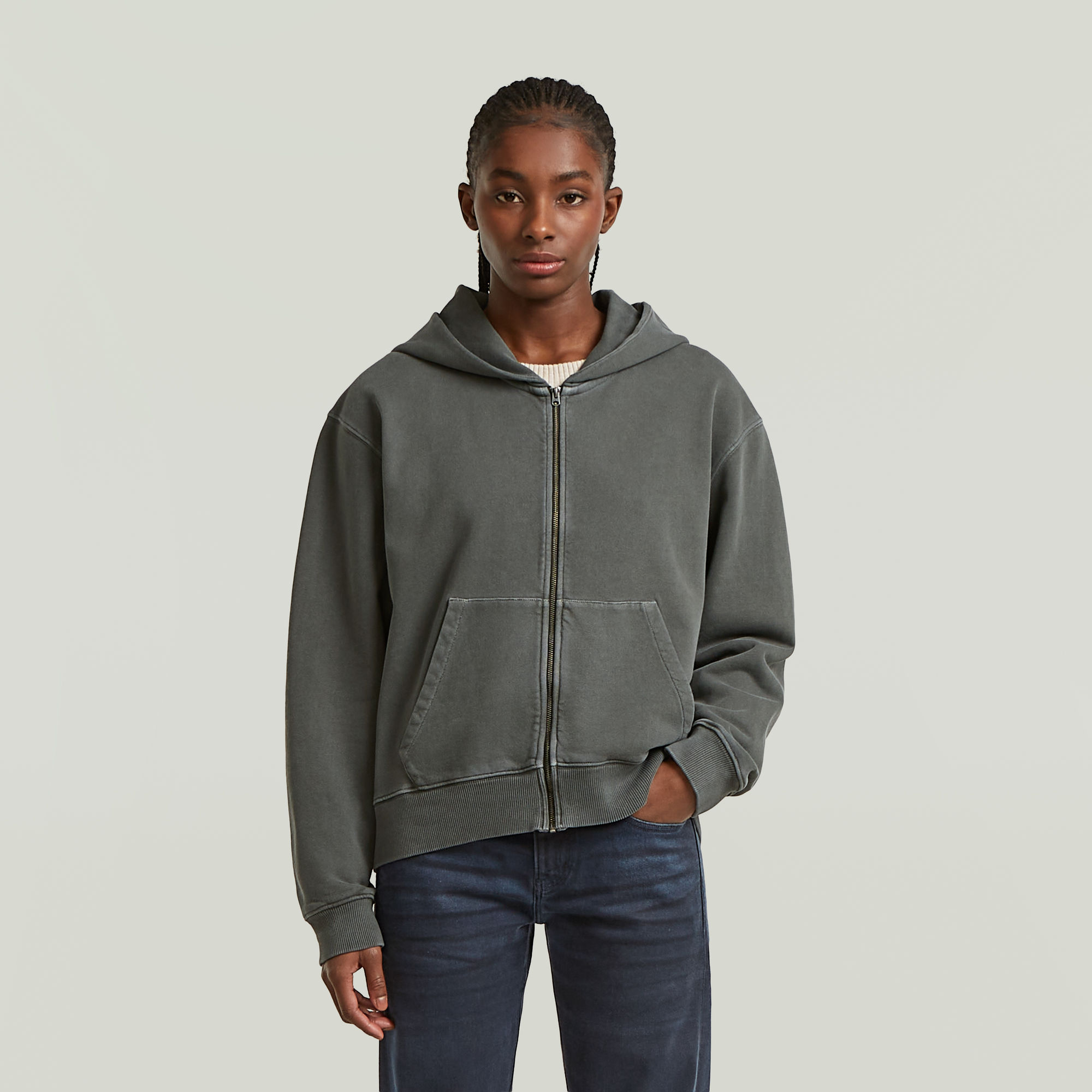 Washed Hoodie Zip Relaxed Sweatshirt - Grau - Damen