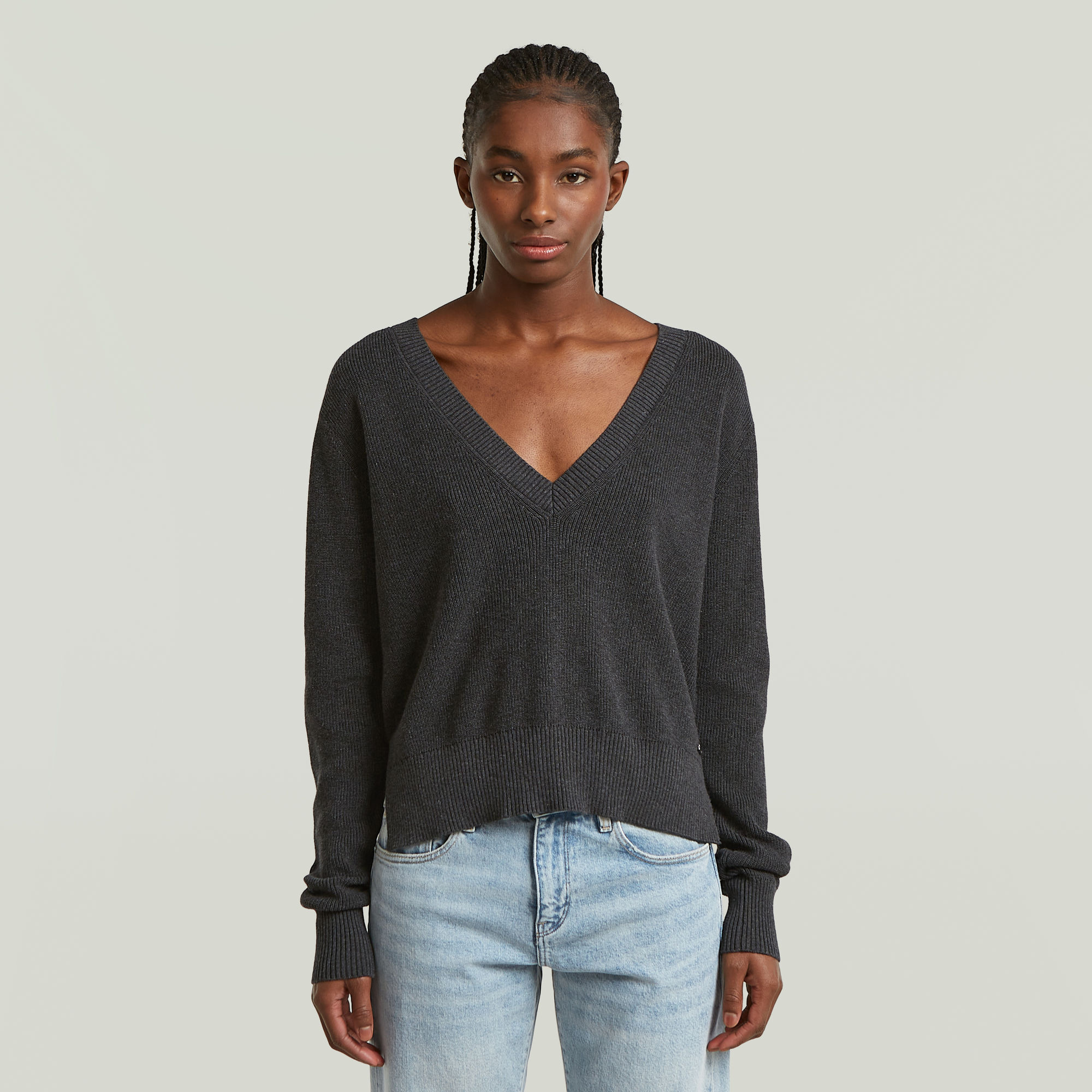 Boxy V-Neck Pullover - Mehrfarbig - Damen