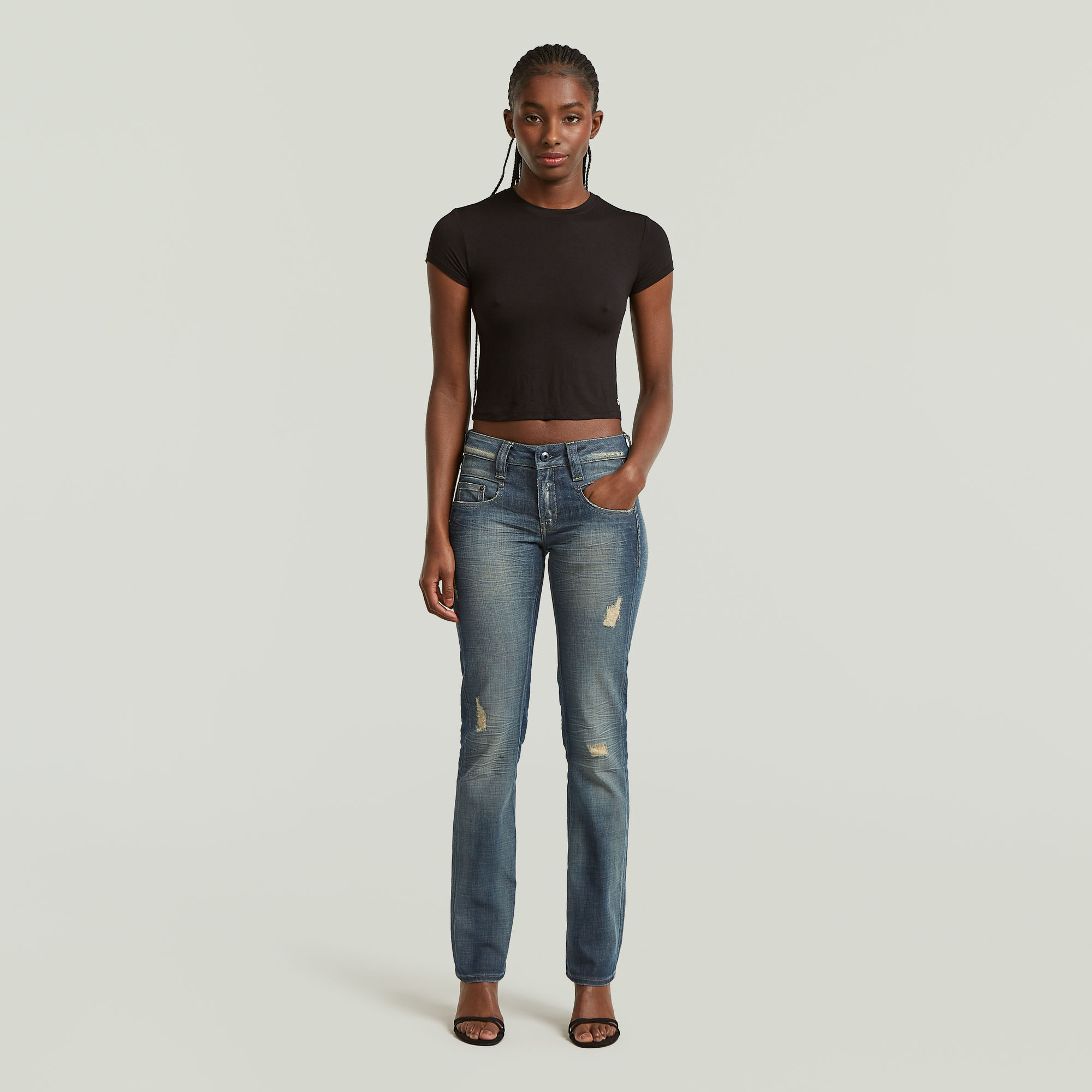Thumbnail - Radar Slim Straight Jeans - Mittelblau - Damen