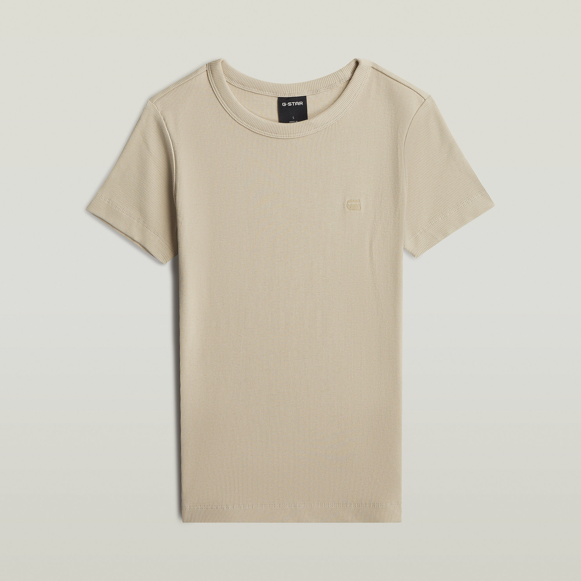 Thumbnail - Slim Rib T-Shirt - Beige - Damen