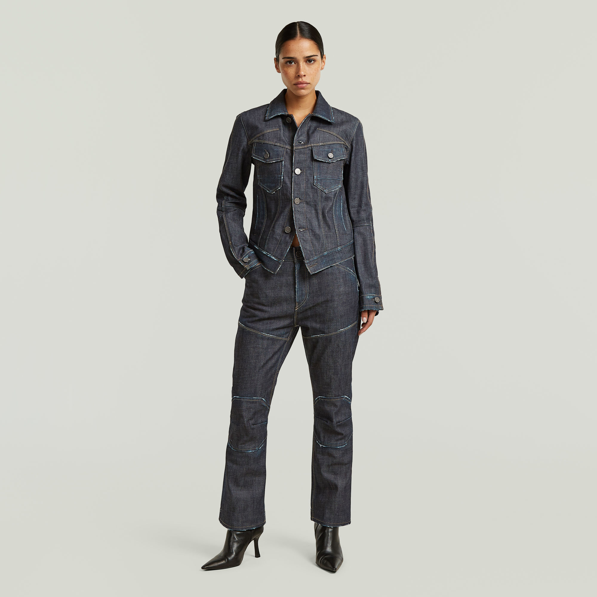 Thumbnail - RR 5620 Biker Kick Cropped Selvedge Jeans - Dunkelblau - Damen