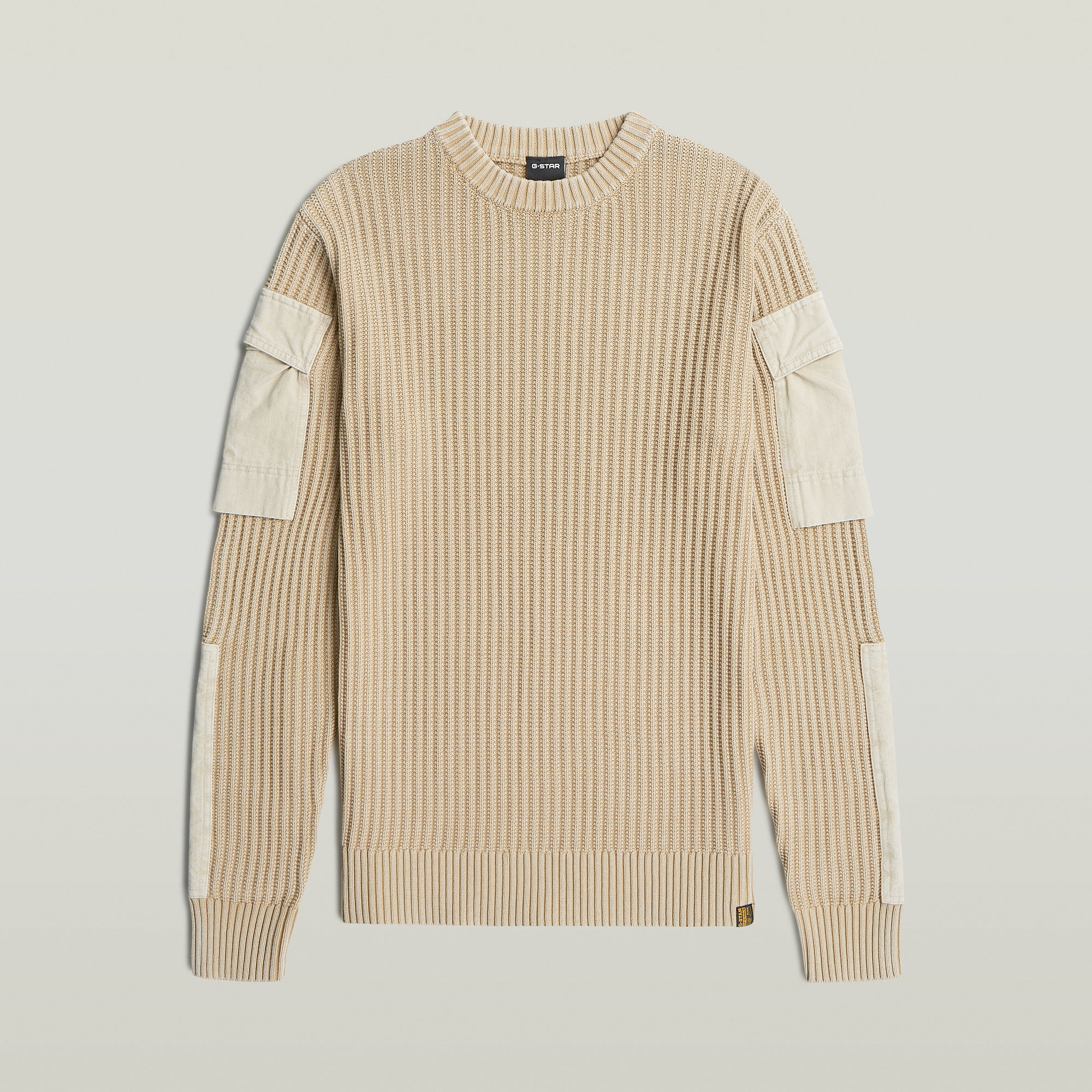Thumbnail - Woven Mix Washed Knit Pullover - Beige - Herren