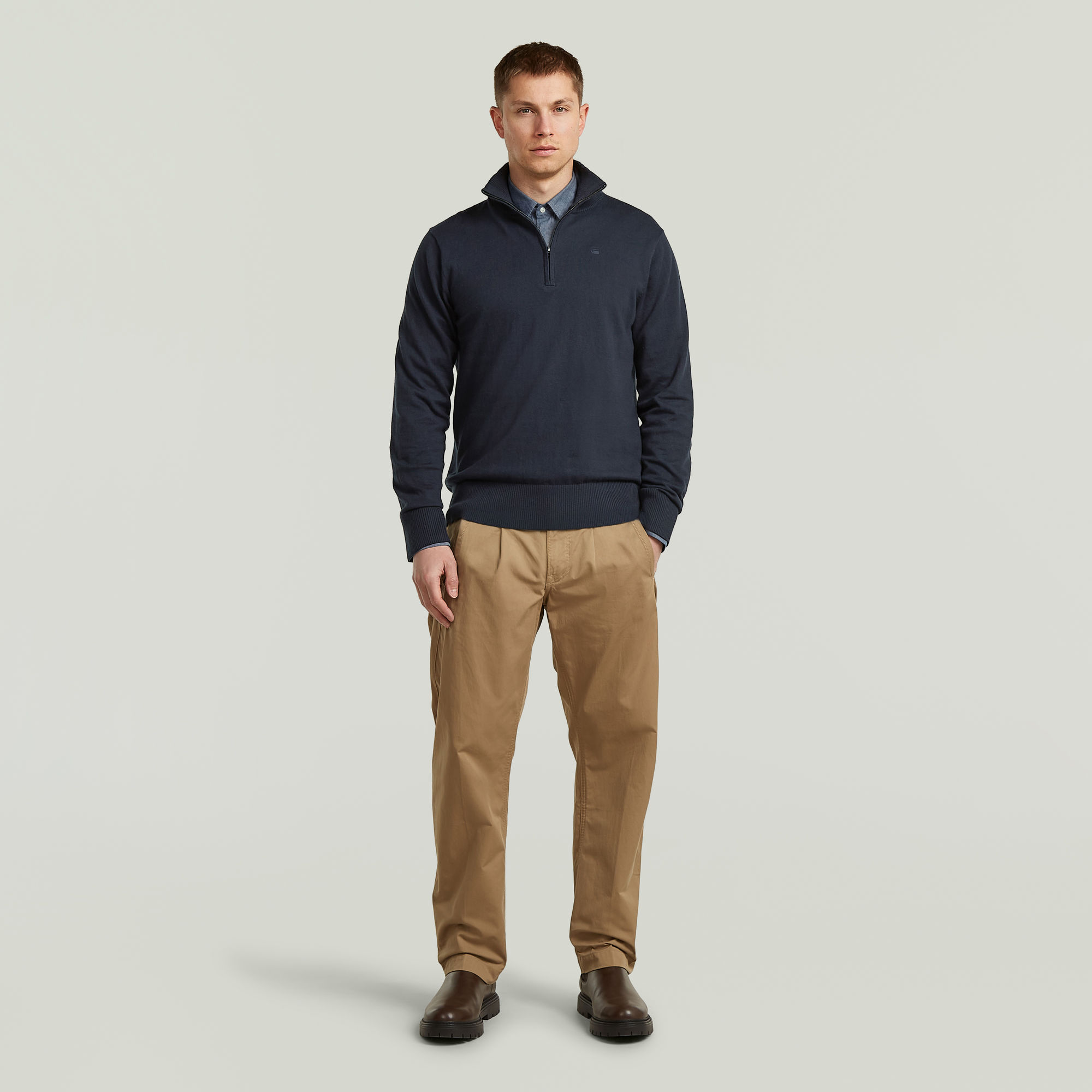 Thumbnail - The Olivier - Correct Half Zip Sweatshirt - Dunkelblau - Herren