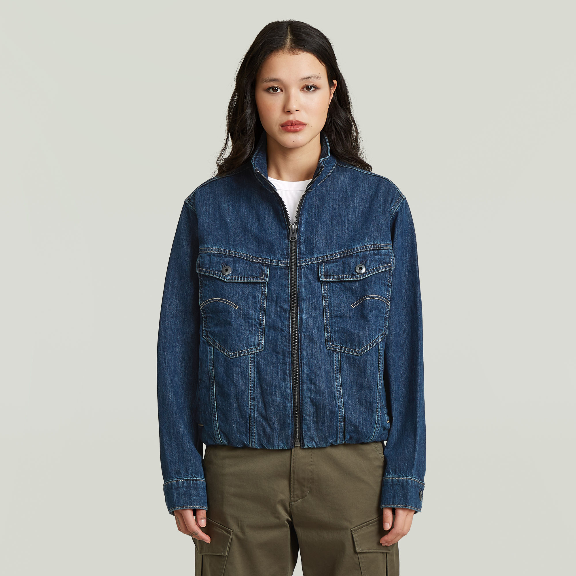 Rib Trucker Jacke - Mittelblau - Damen