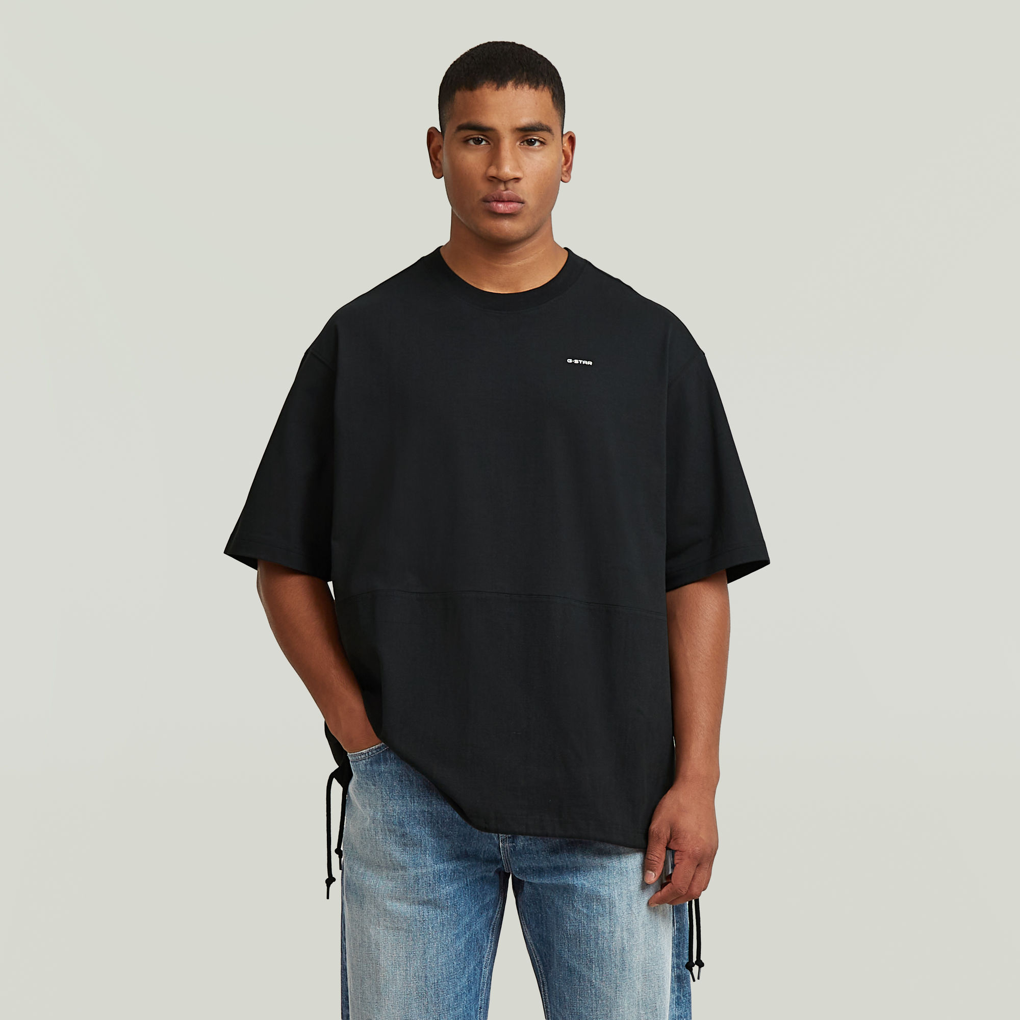 

Woven Mix Loose T-Shirt - Black - Men