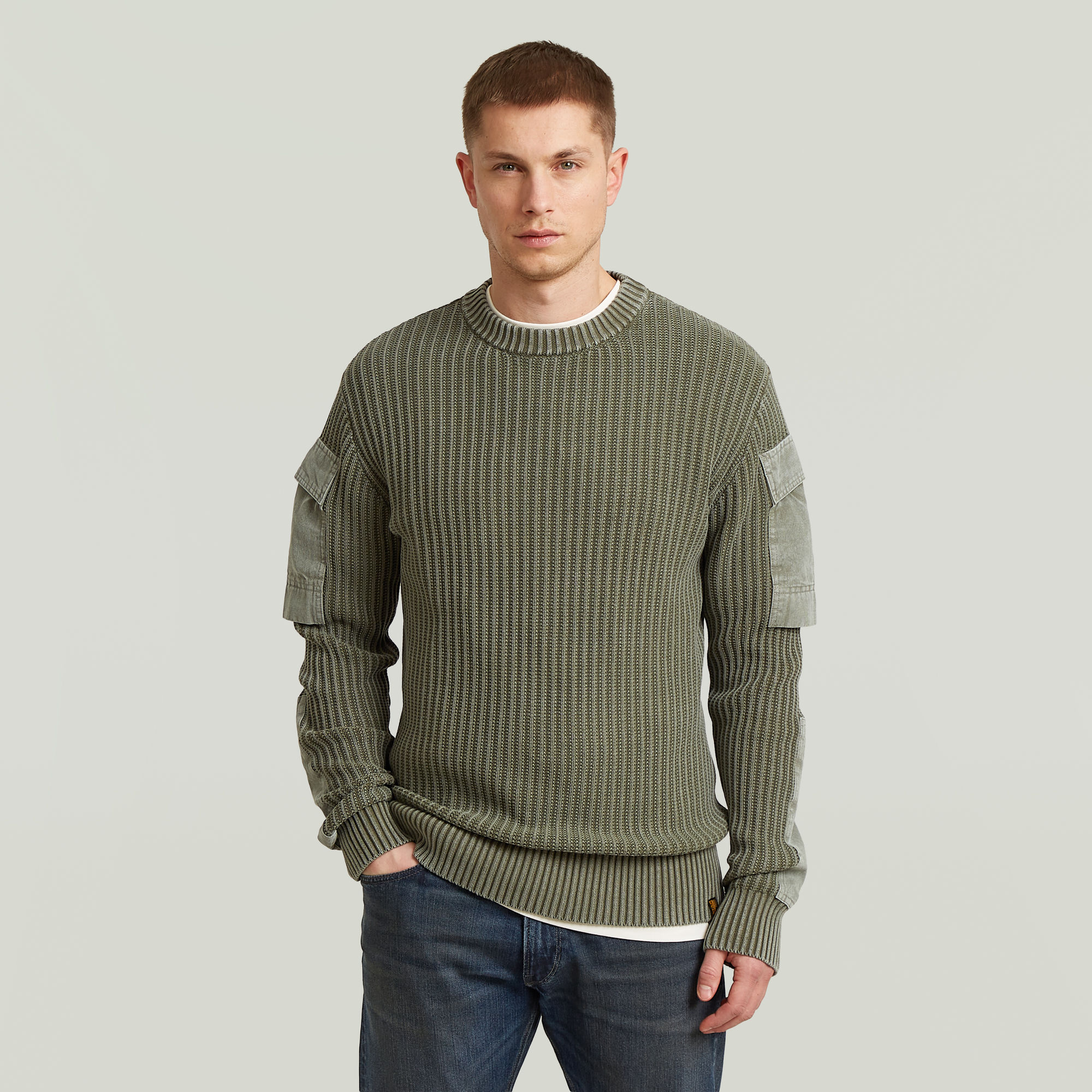 Woven Mix Washed Knit Pullover - Grün - Herren