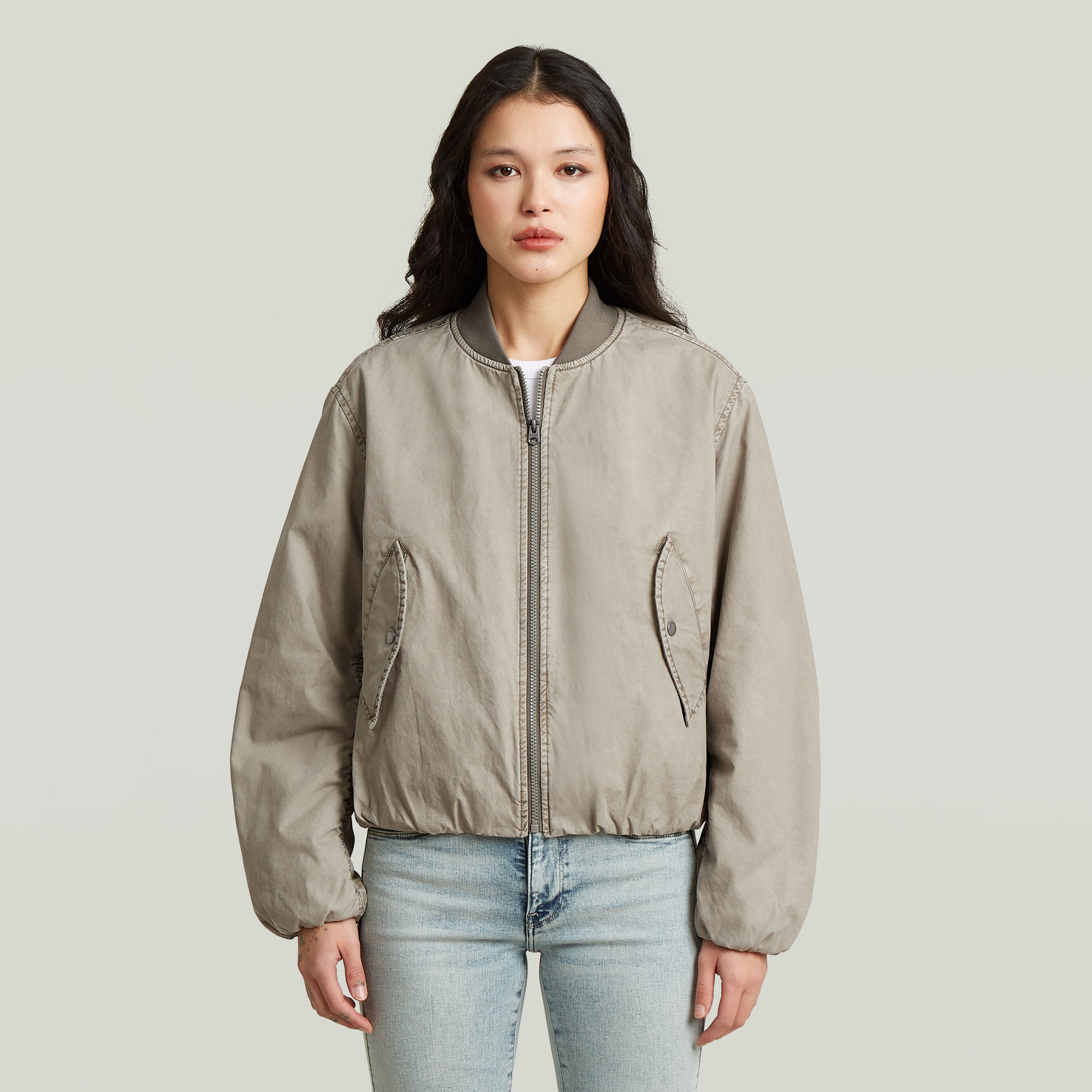 Bomber Padded Jacke - Beige - Damen