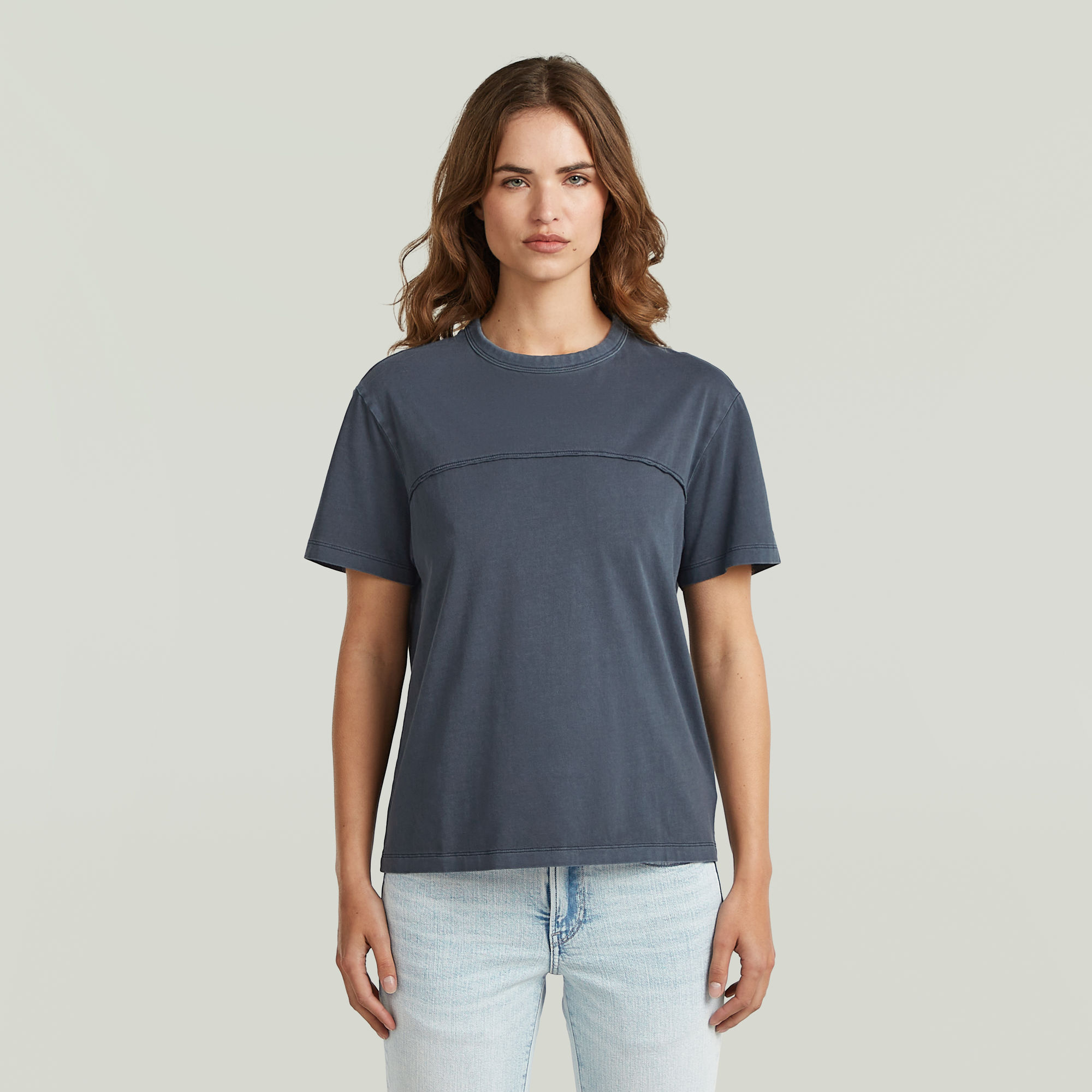 Washed Seam T-Shirt - Dunkelblau - Damen