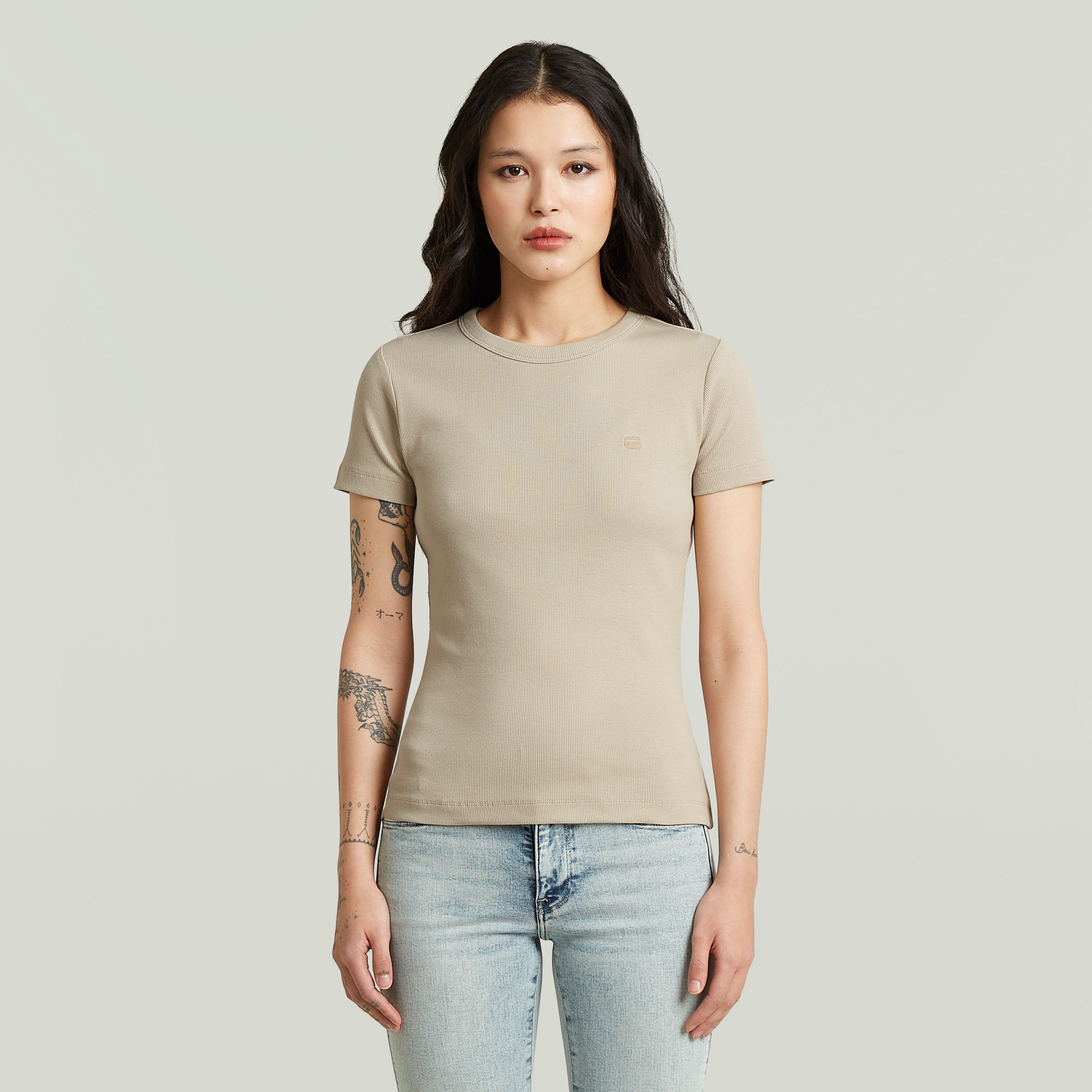 

Slim Rib T-Shirt - Beige - Damen