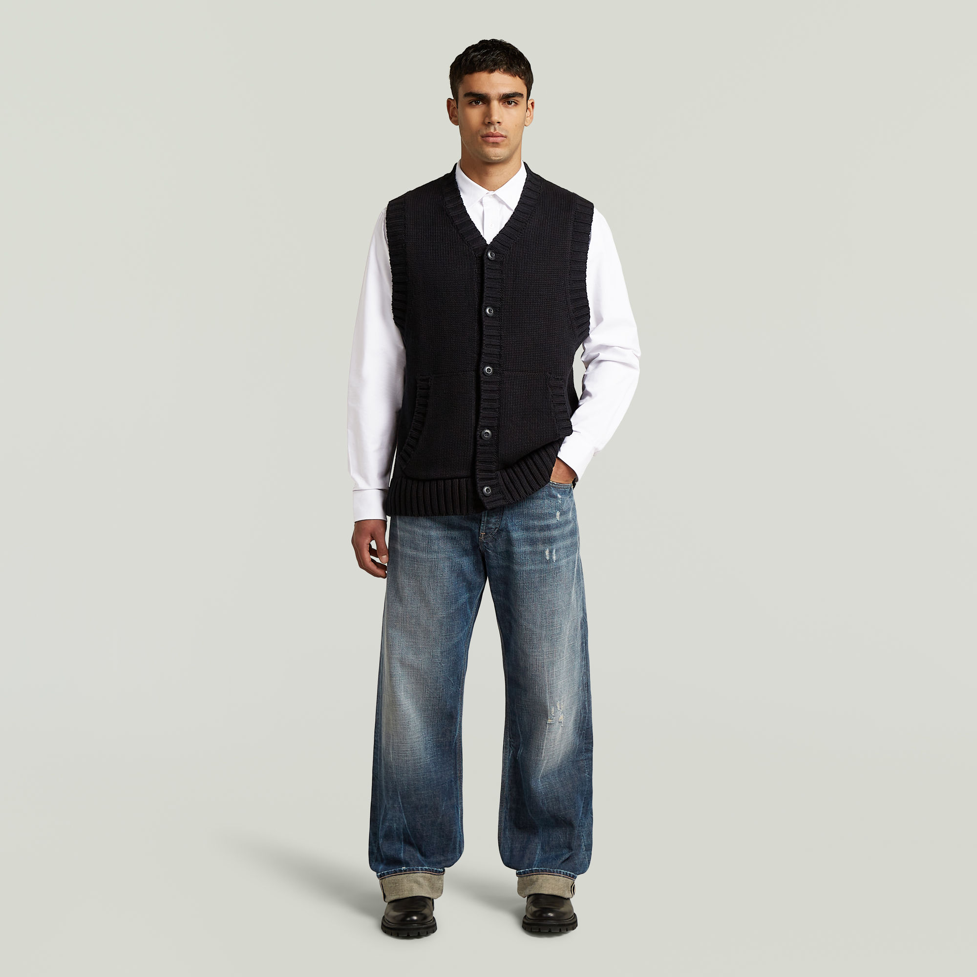 Thumbnail - Heavy Vest Knit - Schwarz - Herren