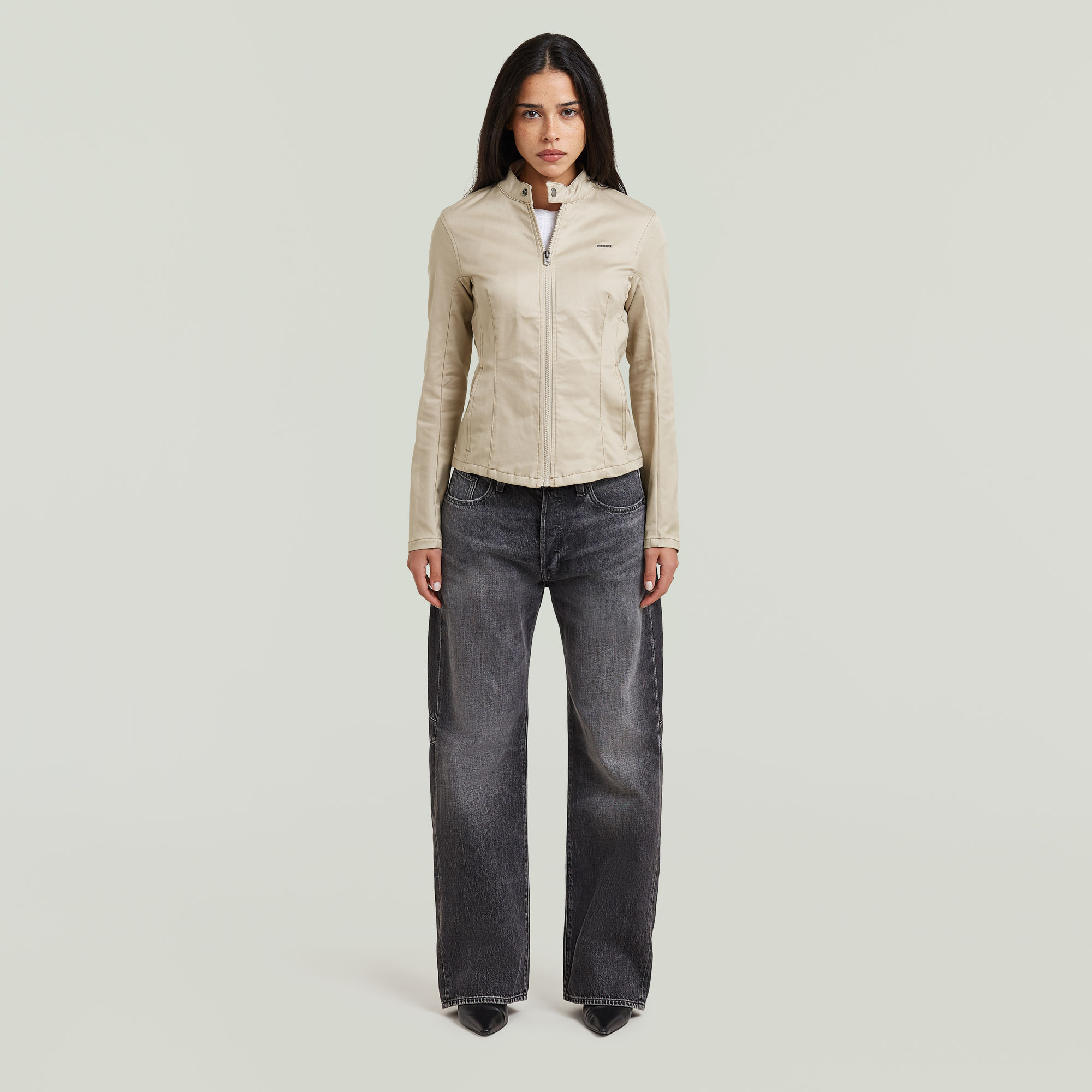 Thumbnail - Lynn Biker Jacket - Beige - Damen