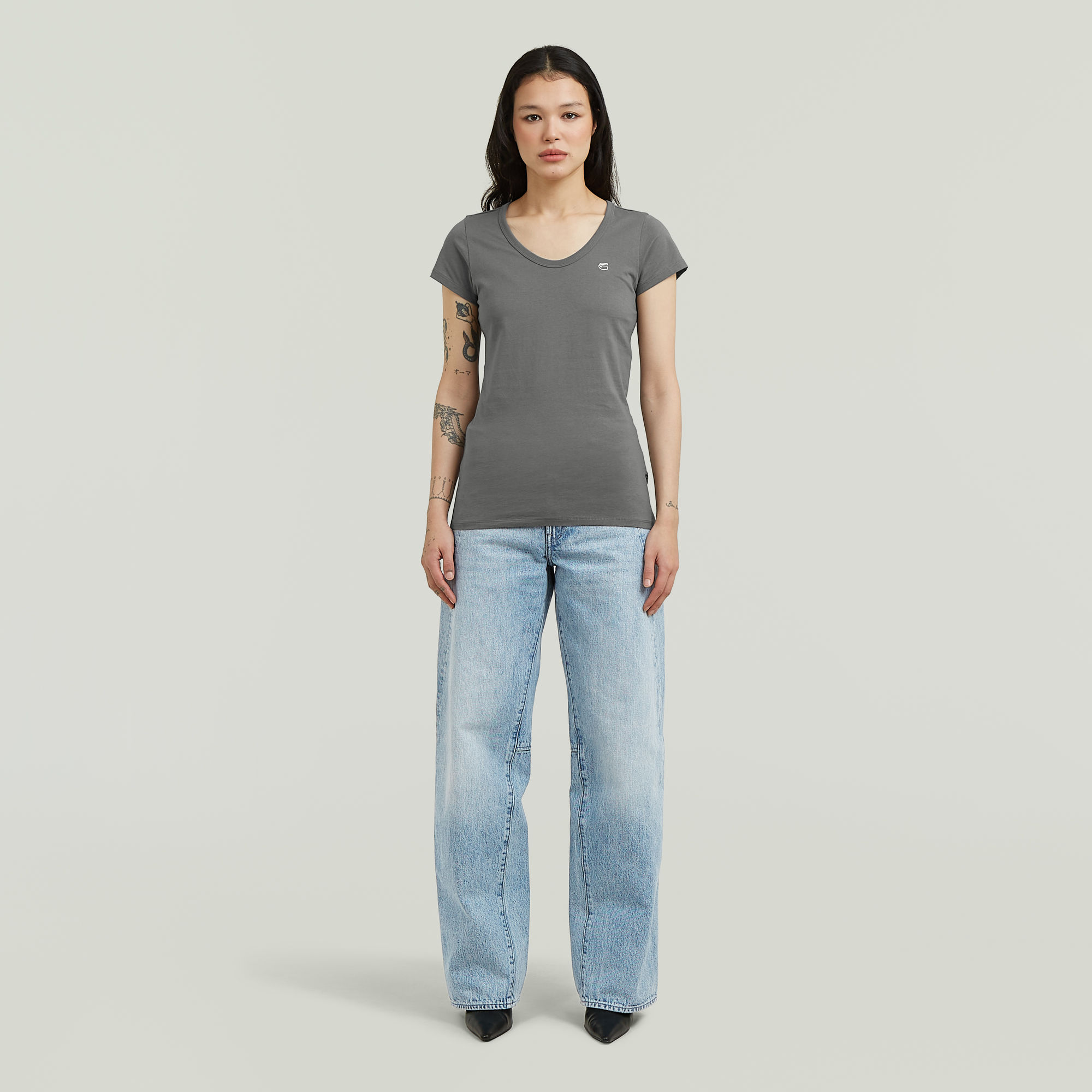 Thumbnail - Slim T-Shirt - Grau - Damen