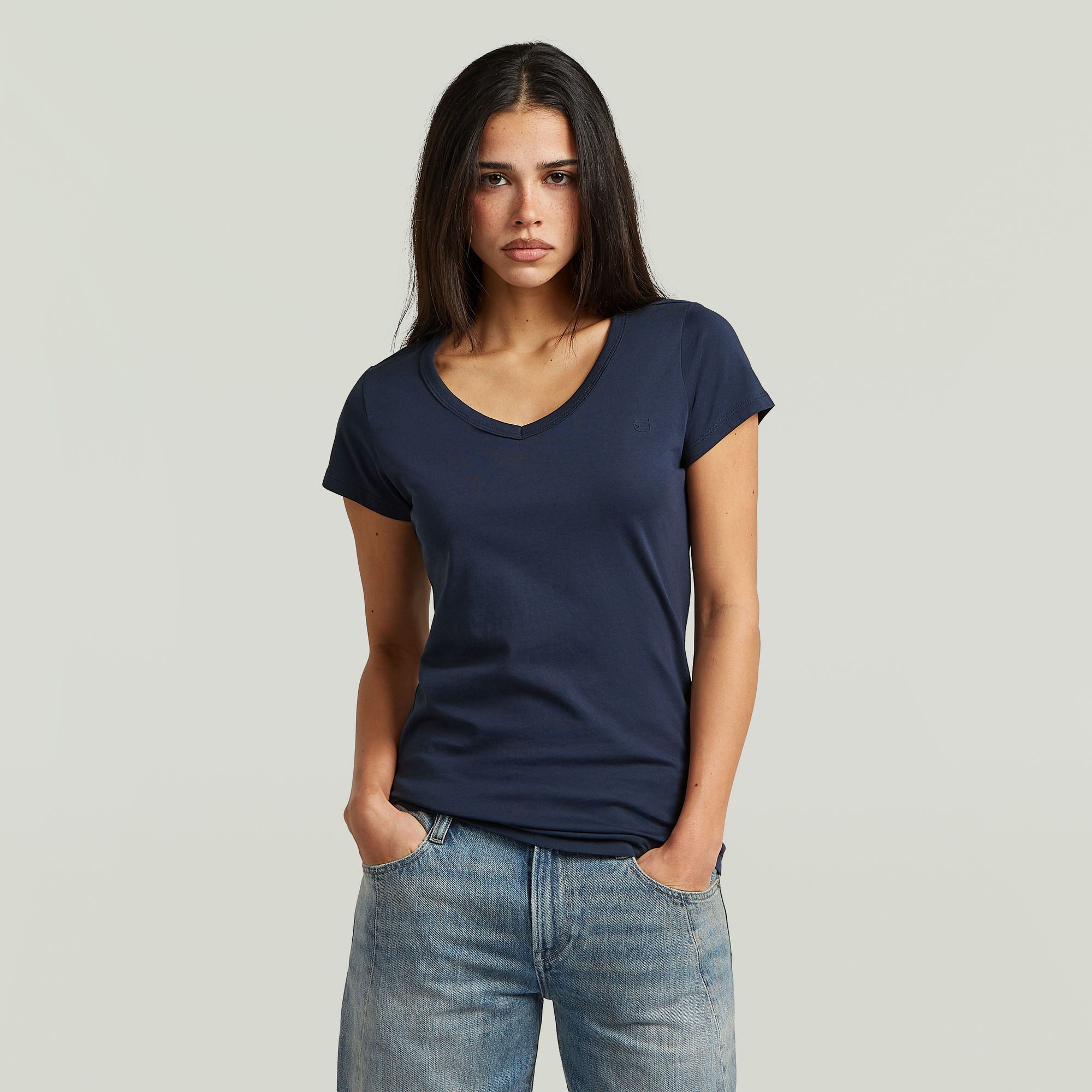 

Slim V T-Shirt - Donkerblauw - Dames