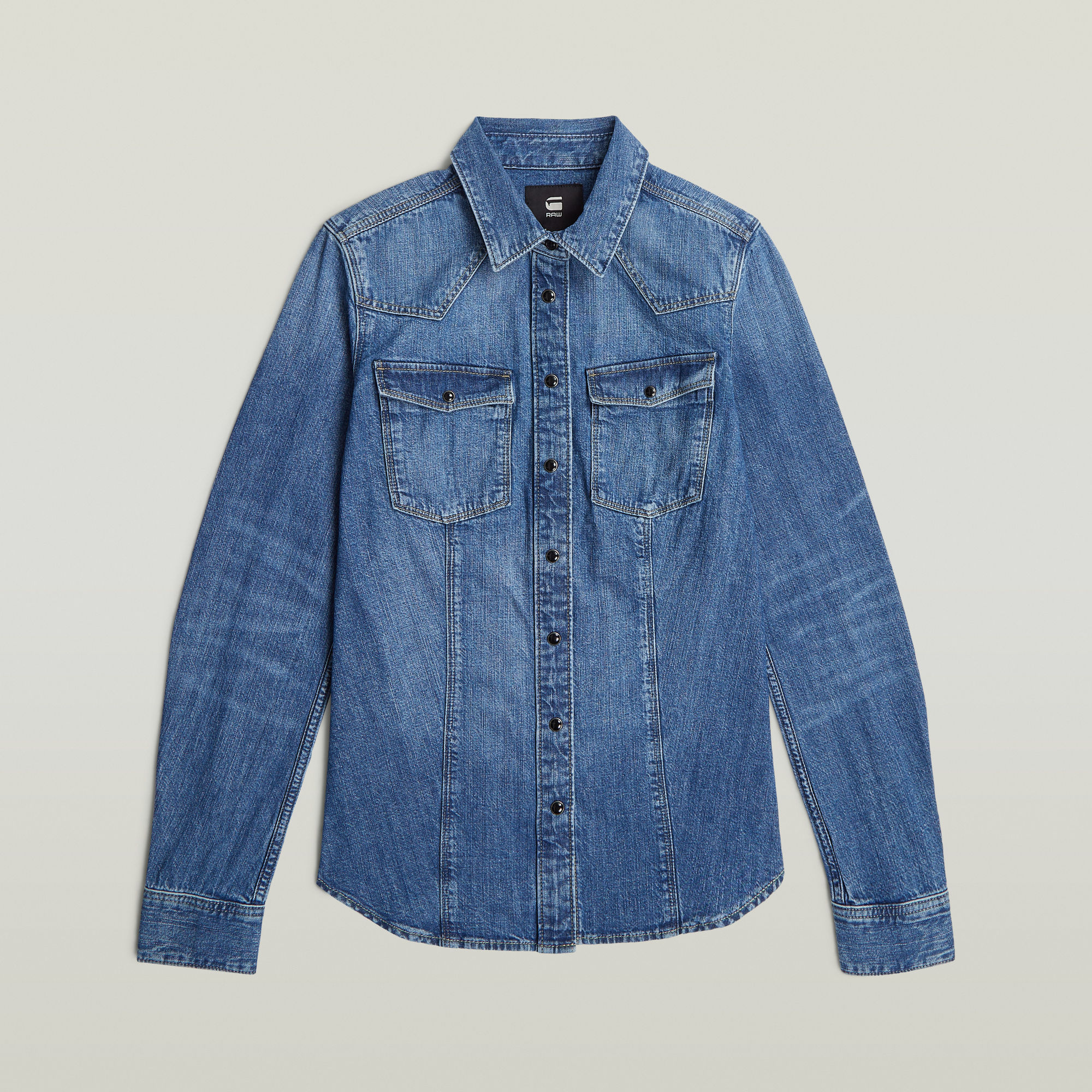 Thumbnail - 3301 Long Sleeve Hemd - Mittelblau - Damen