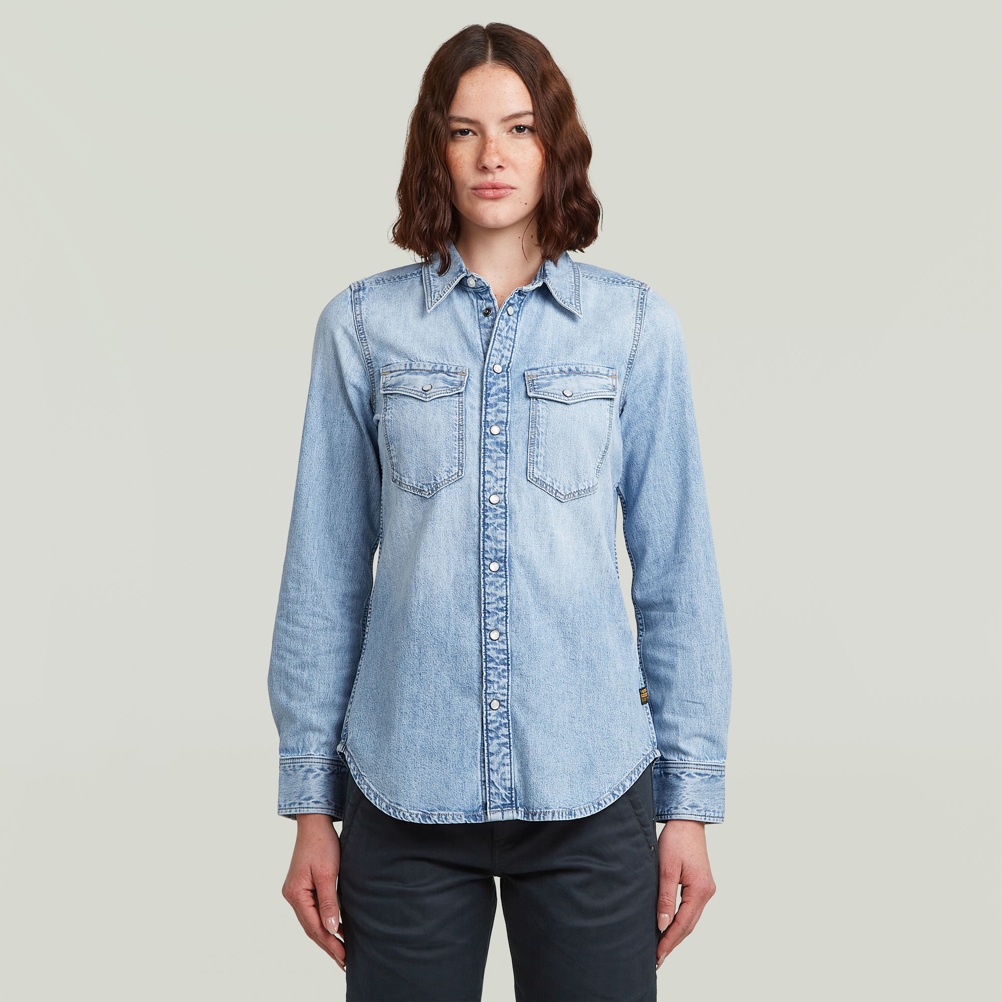 Slim Western Hemd - Hellblau - Damen
