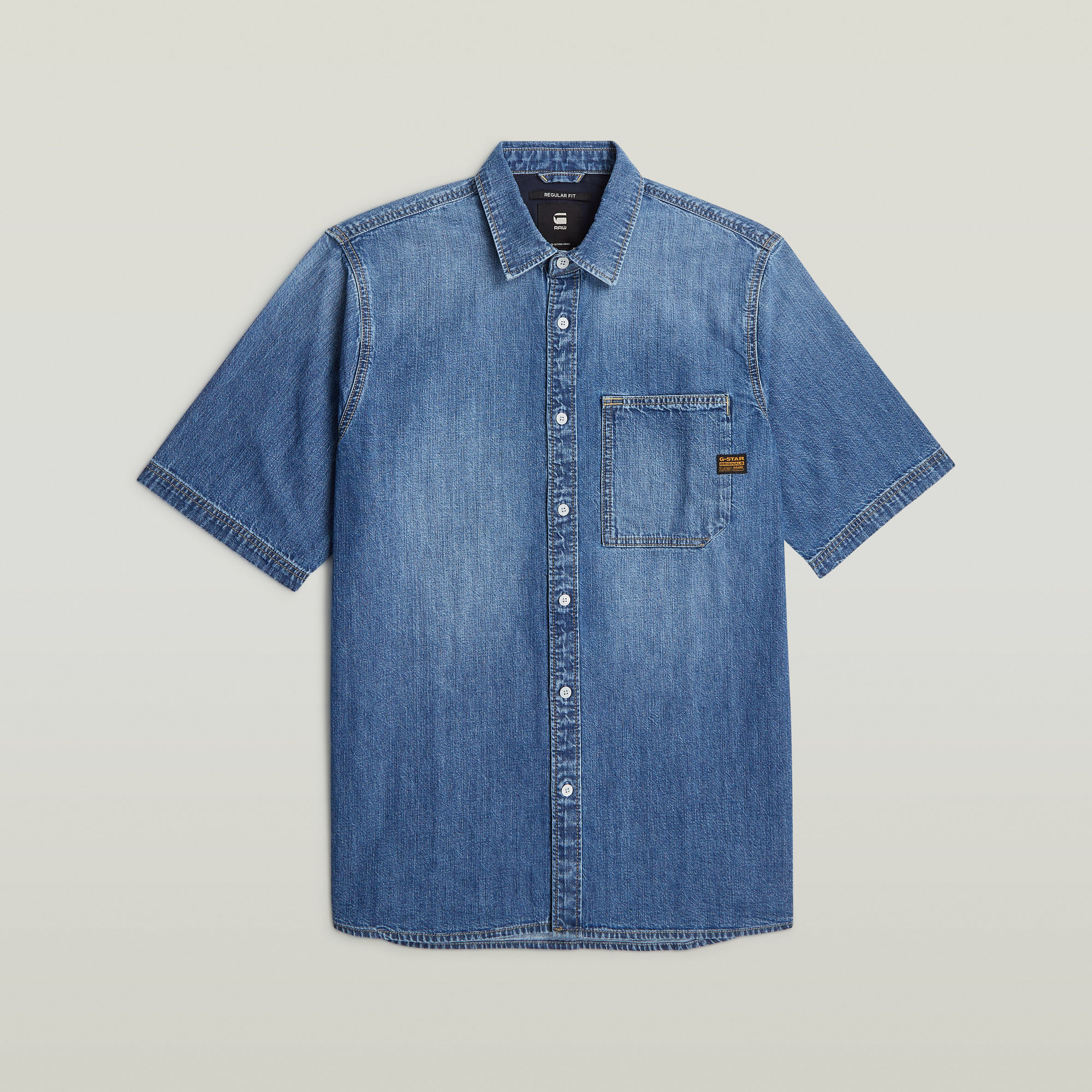 Regular 1-Pocket Hemd - Mittelblau - Herren