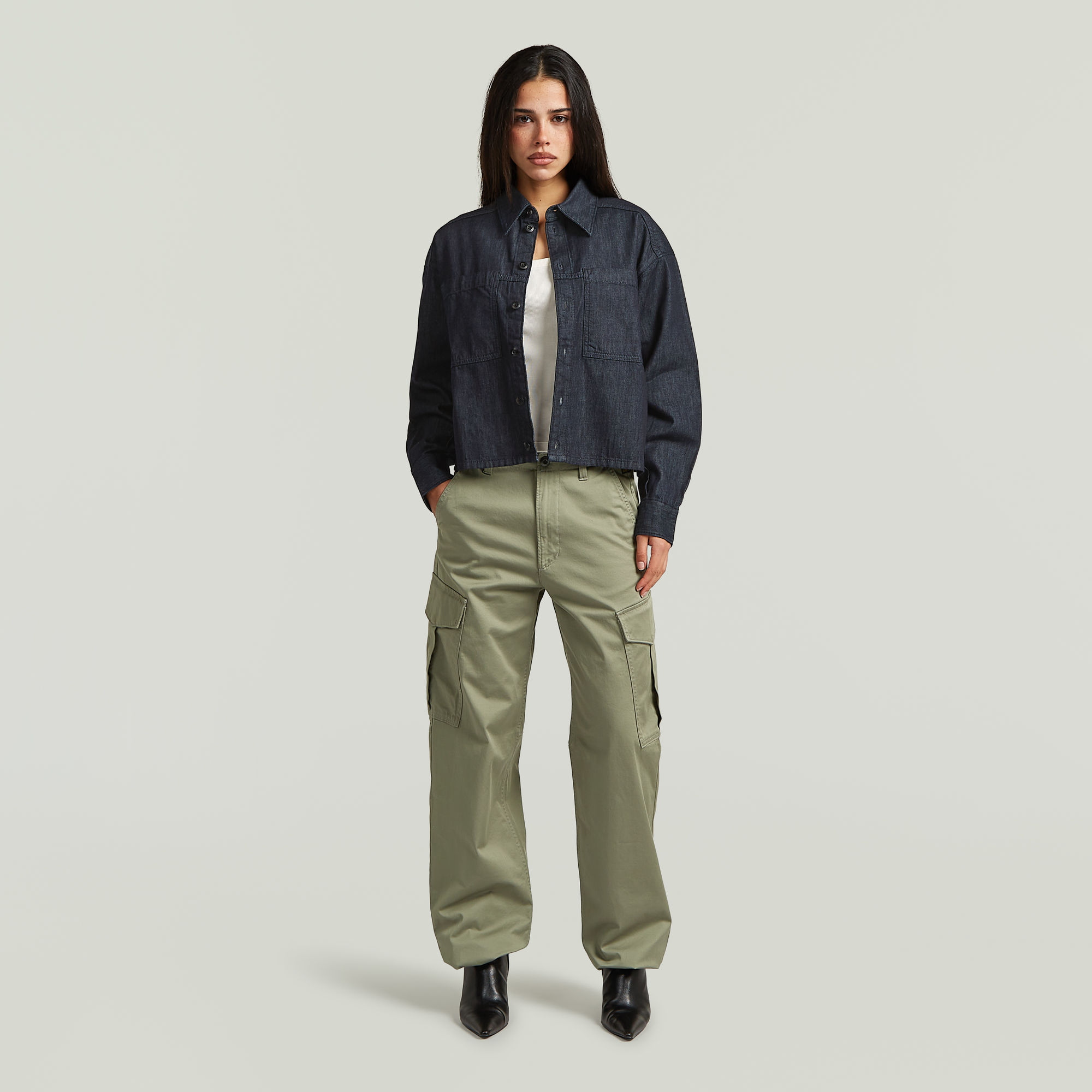 Thumbnail - Cropped Relaxed Shirt - Dunkelblau - Damen