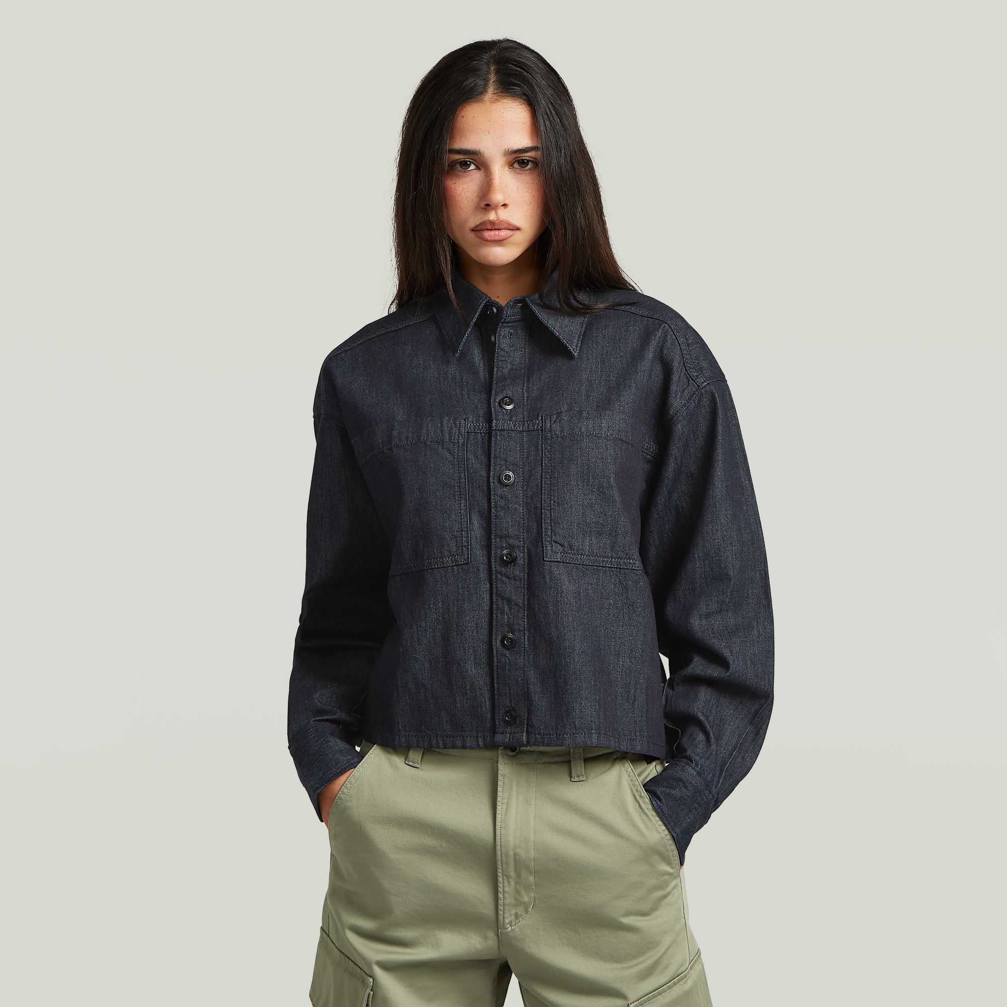 Cropped Relaxed Shirt - Dunkelblau - Damen