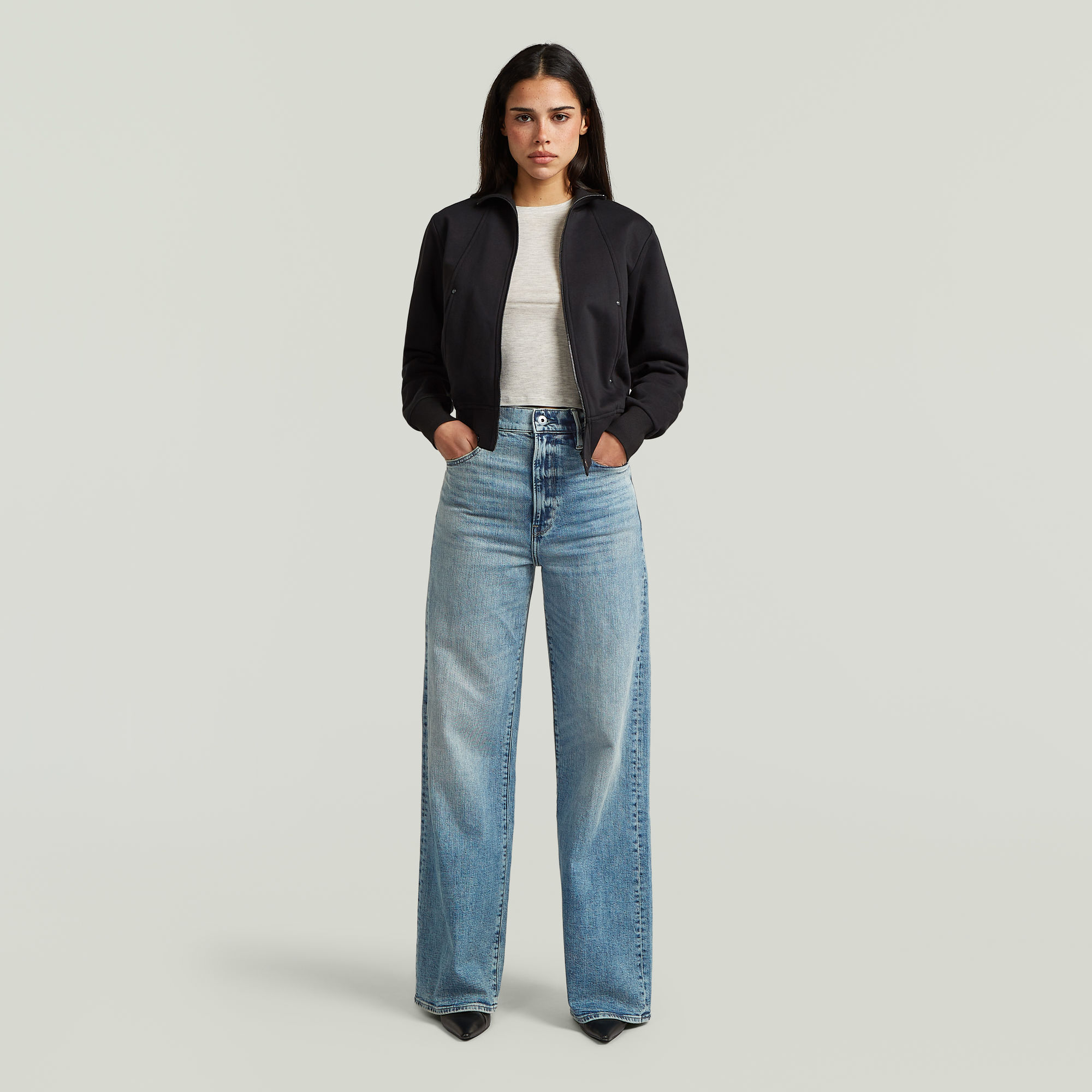 Thumbnail - Slim Track Sweater Jacke - Schwarz - Damen