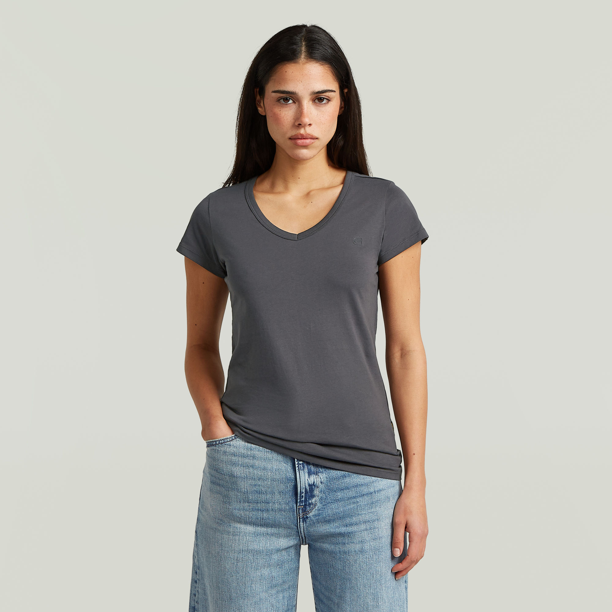 Slim V T-Shirt - Grau - Damen