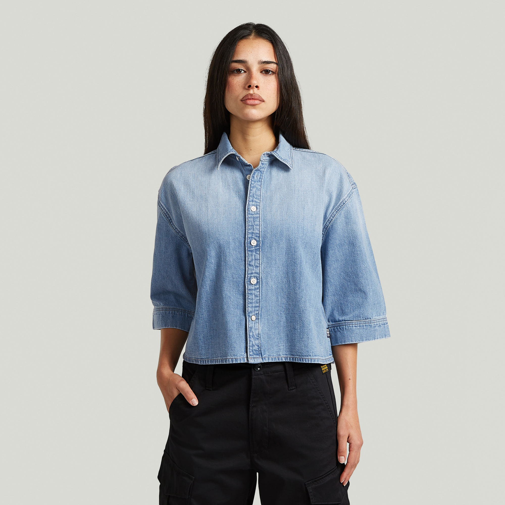 Boxy Blouse - Mittelblau - Damen